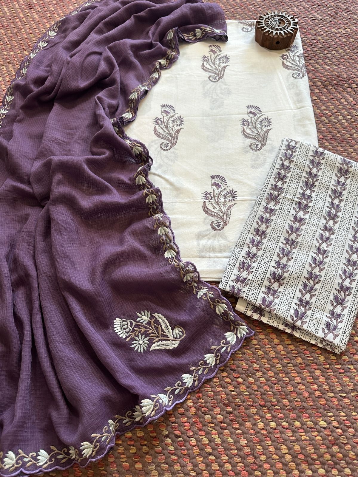 Pure Cotton Handblock Fabric with Embroidered Dupatta