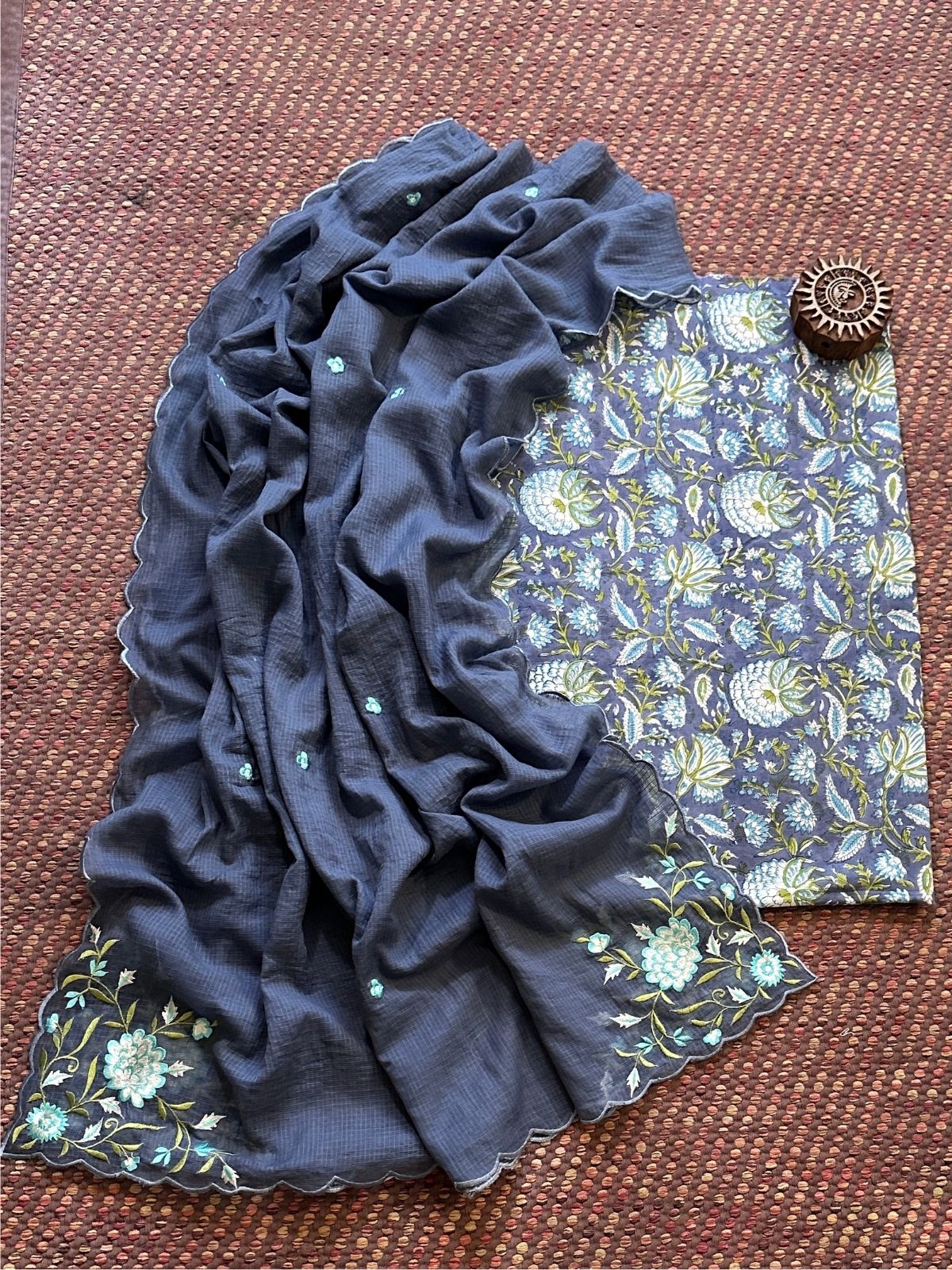 Pure Cotton Handblock Fabric with Exclusive Embroidered Dupatta