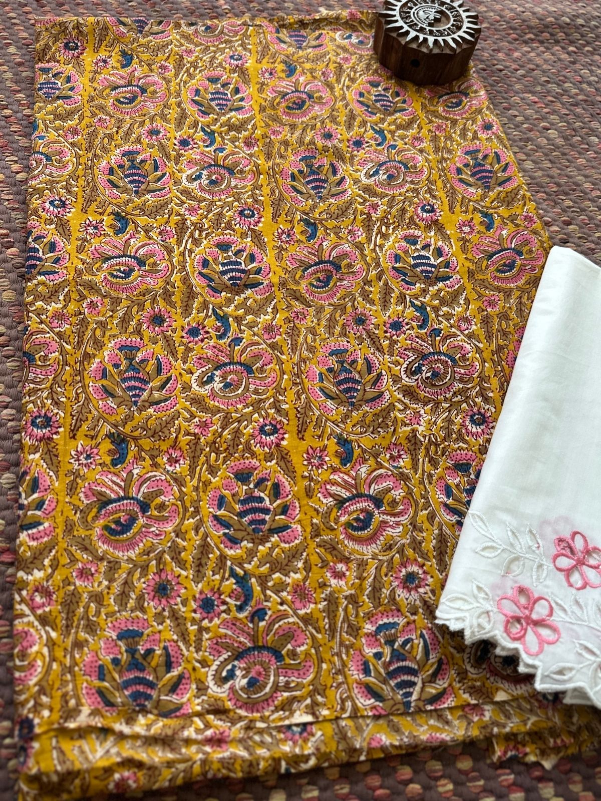 Pure Cotton Mal with Cutwork Bottom Unstitched Set