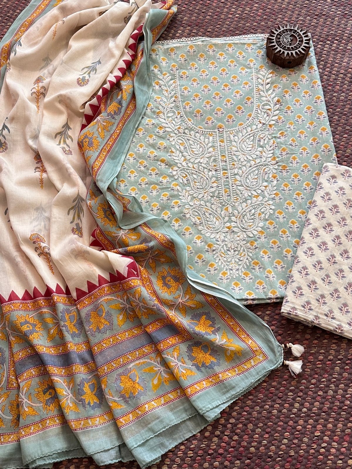 Pure Cotton Unstitched Set with Cotton Malmal Dupatta
