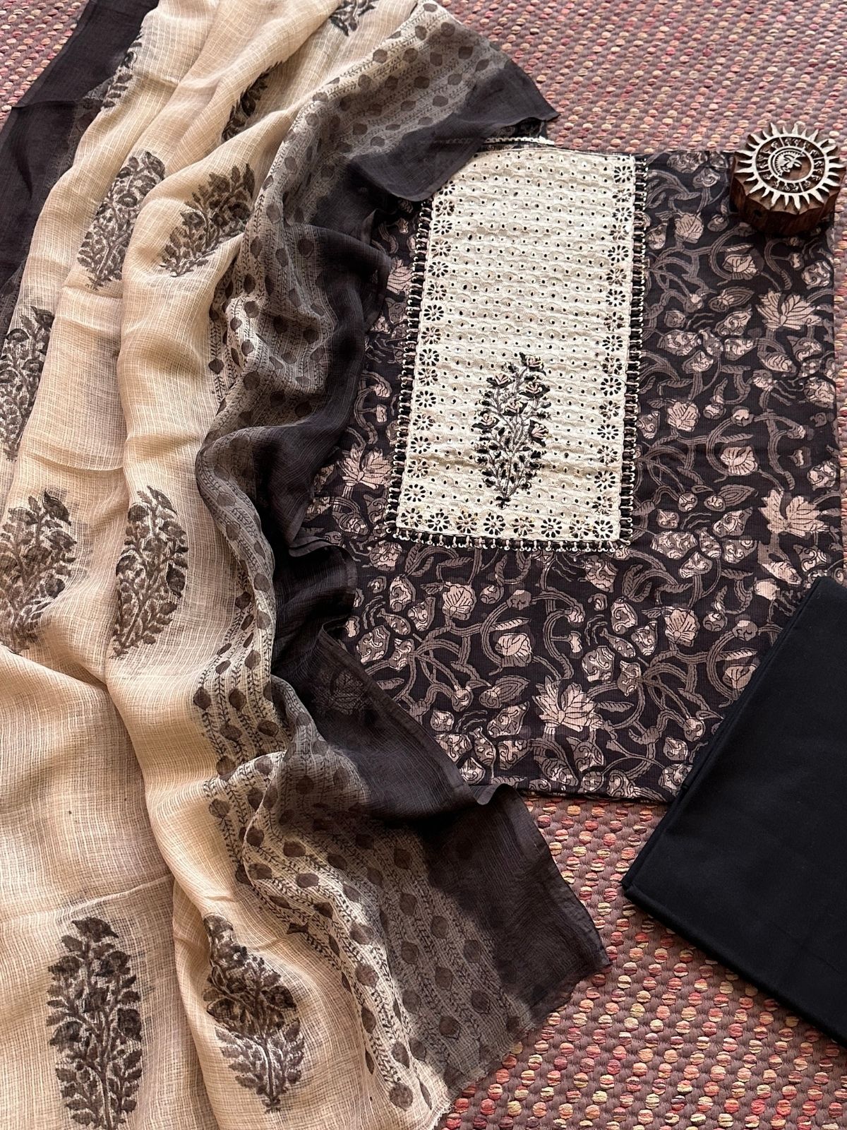 Pure Cotton Unstitched Set with kota doria Dupatta
