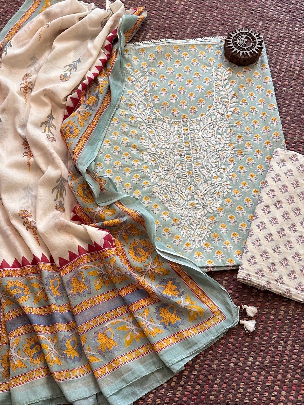 Pure Cotton Unstitched Set with Cotton Malmal Dupatta