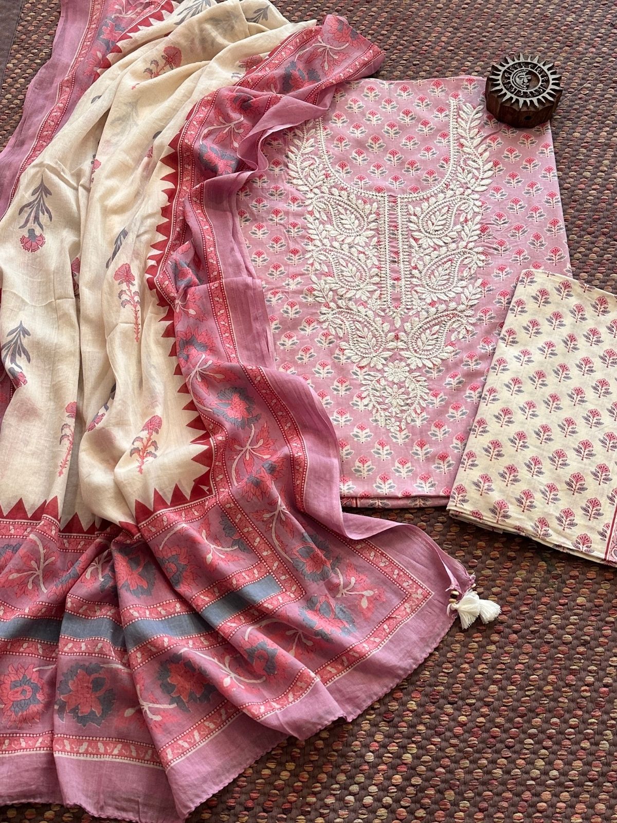 Pure Cotton Unstitched Set with Cotton Malmal Dupatta