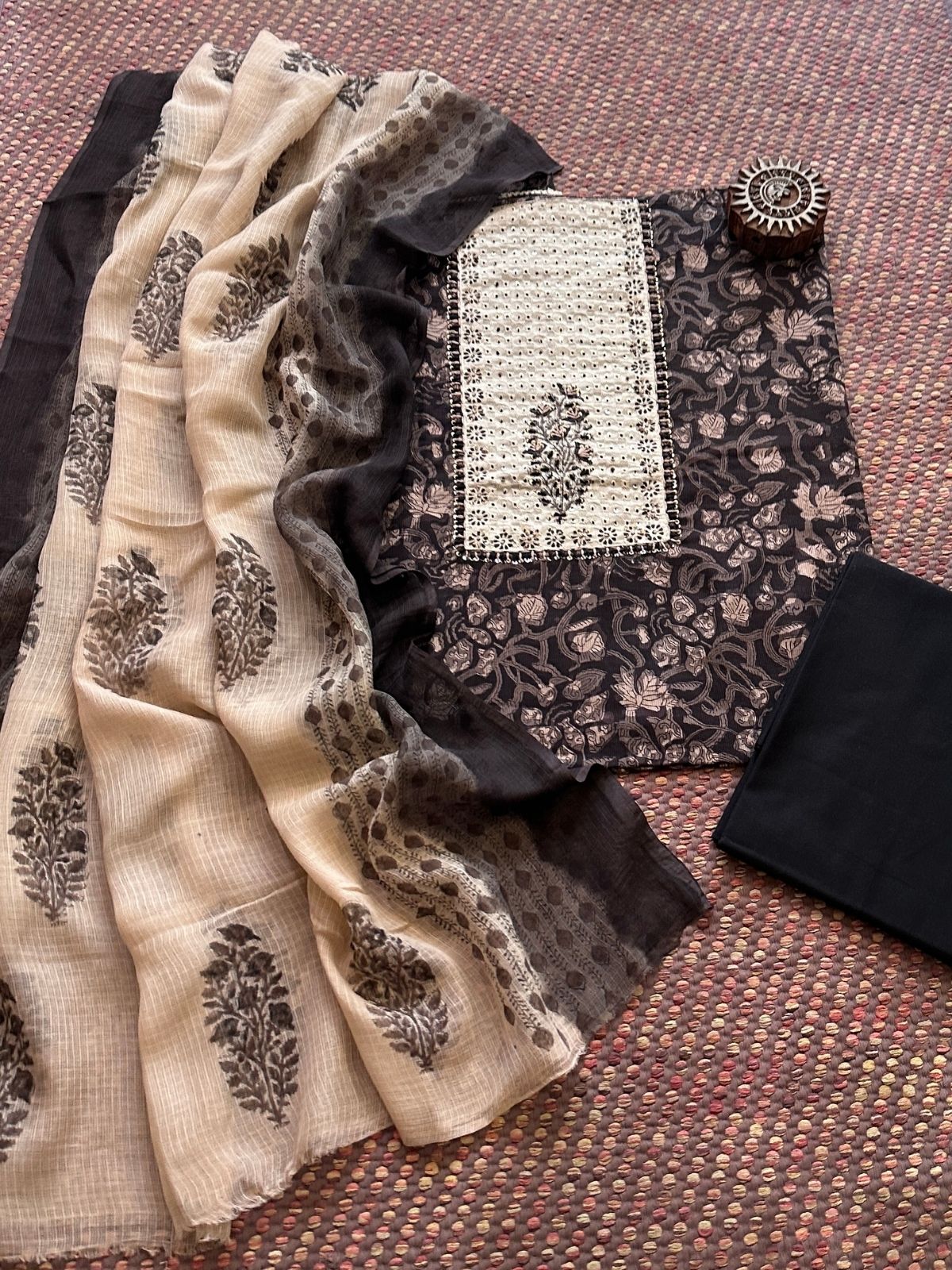 Pure Cotton Unstitched Set with kota doria Dupatta