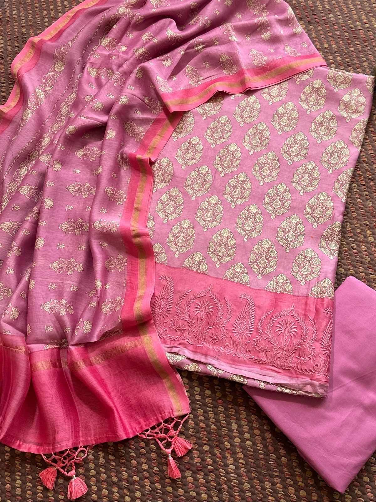 Premium Maheshwari Silk Unstitched Set