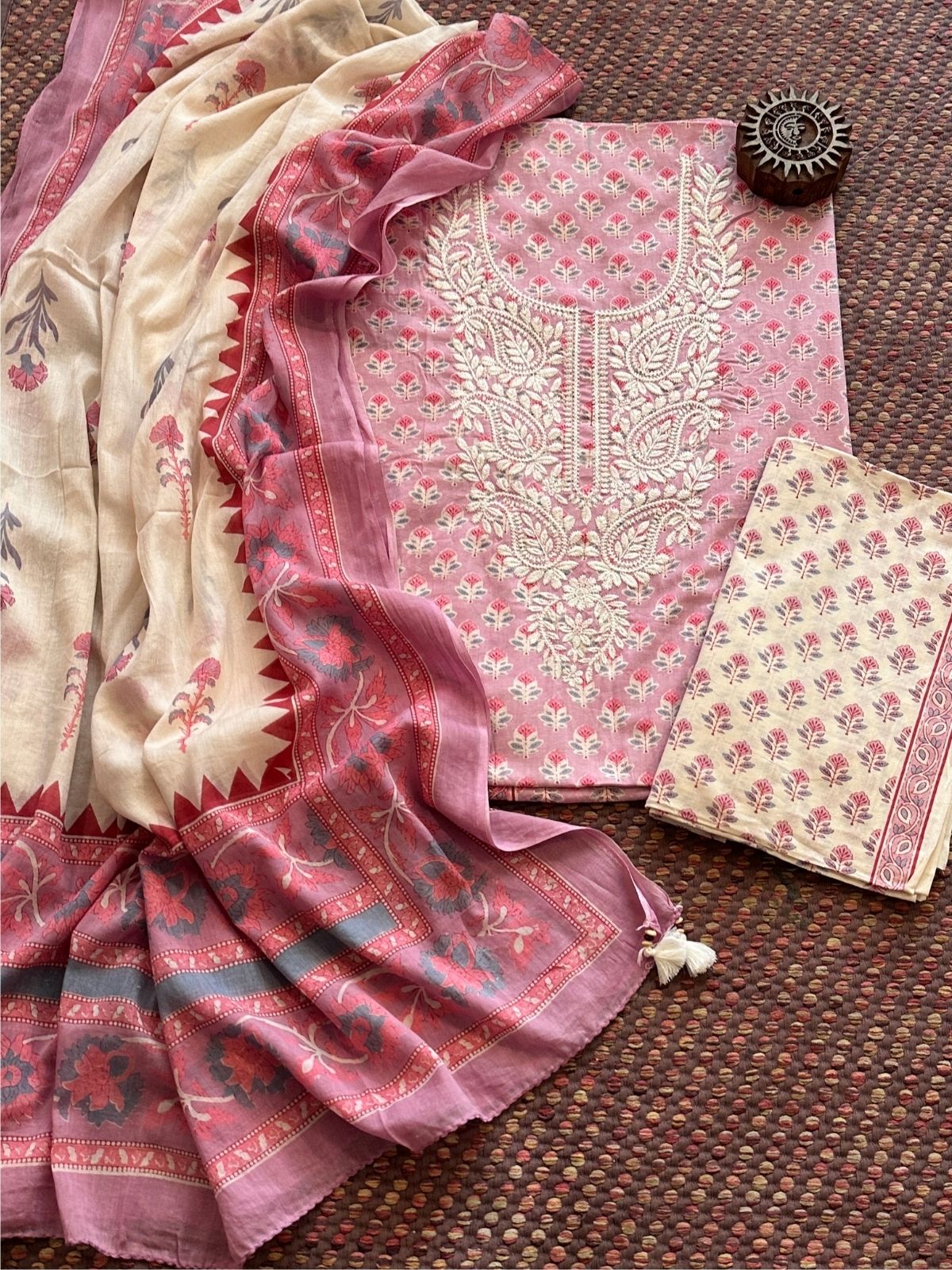 Pure Cotton Unstitched Set with Cotton Malmal Dupatta