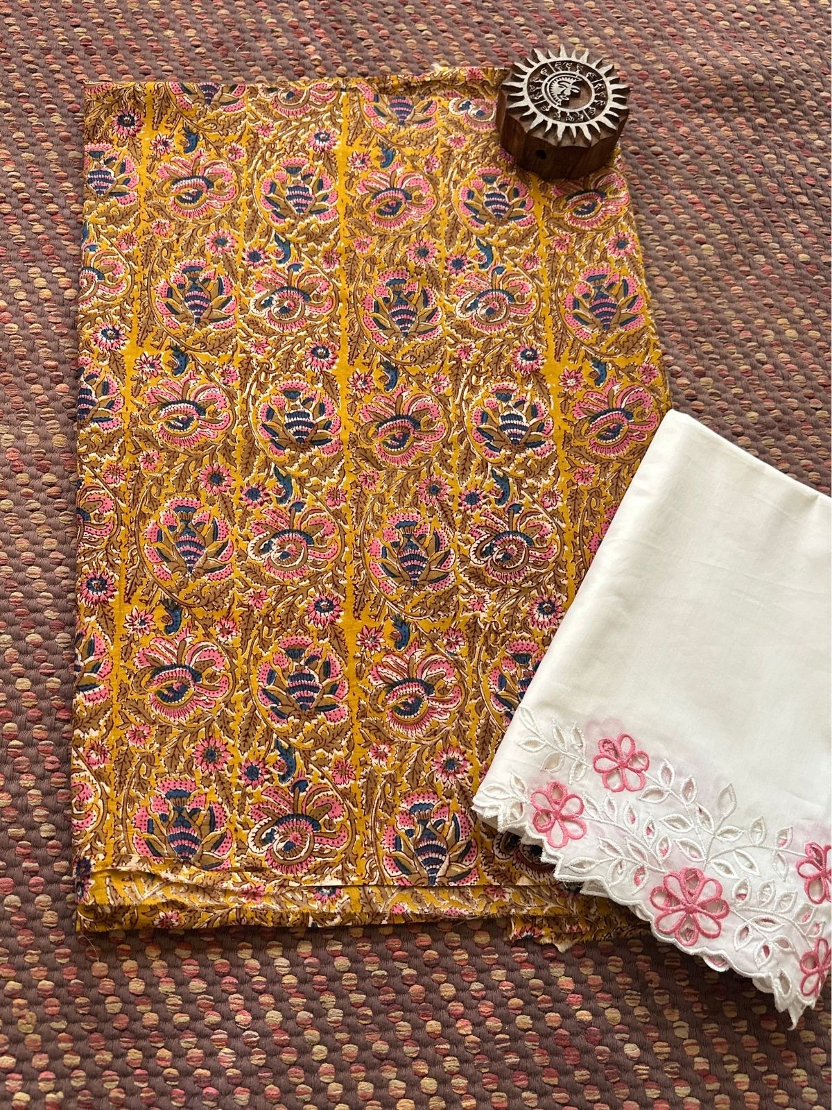 Pure Cotton Mal with Cutwork Bottom Unstitched Set