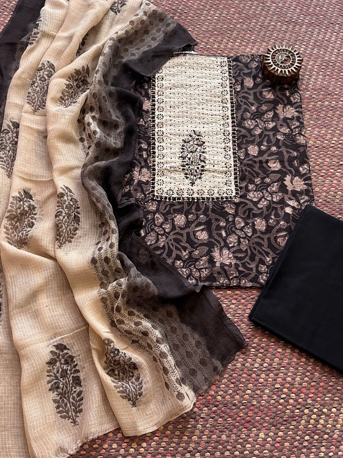 Pure Cotton Unstitched Set with kota doria Dupatta