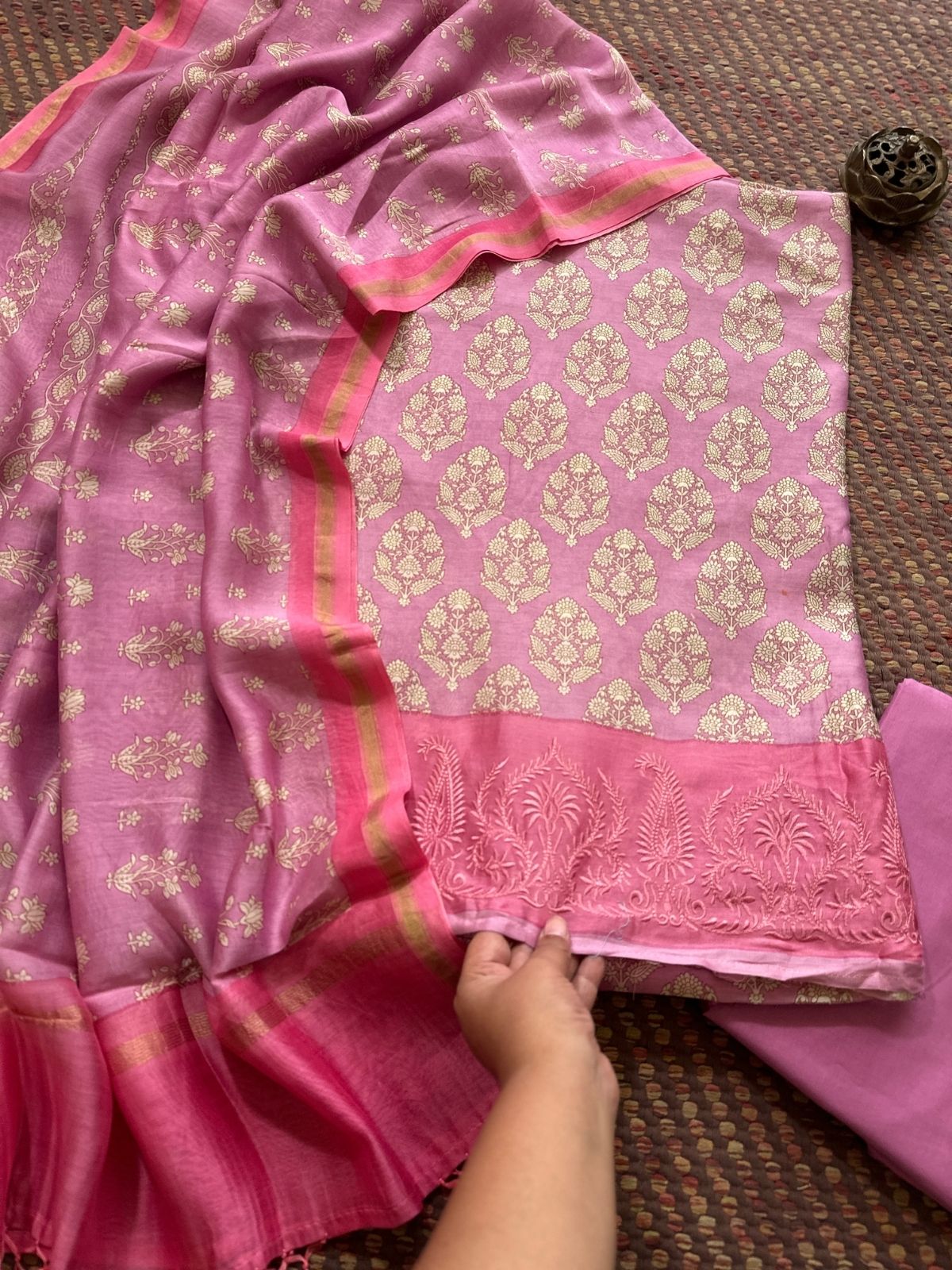 Premium Maheshwari Silk Unstitched Set