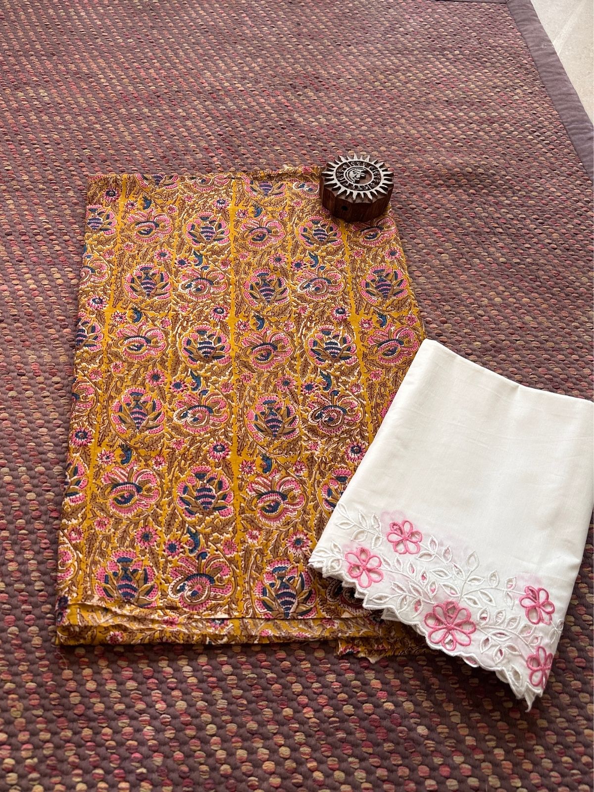 Pure Cotton Mal with Cutwork Bottom Unstitched Set