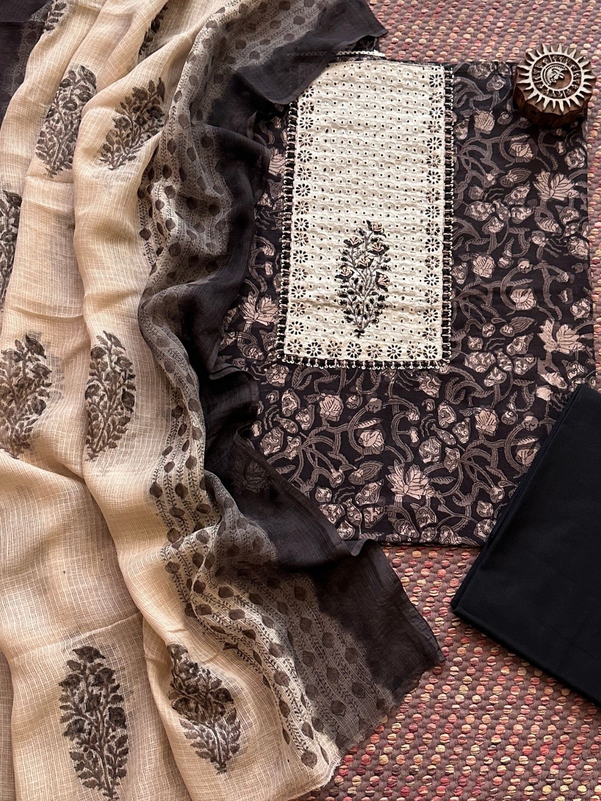 Pure Cotton Unstitched Set with kota doria Dupatta
