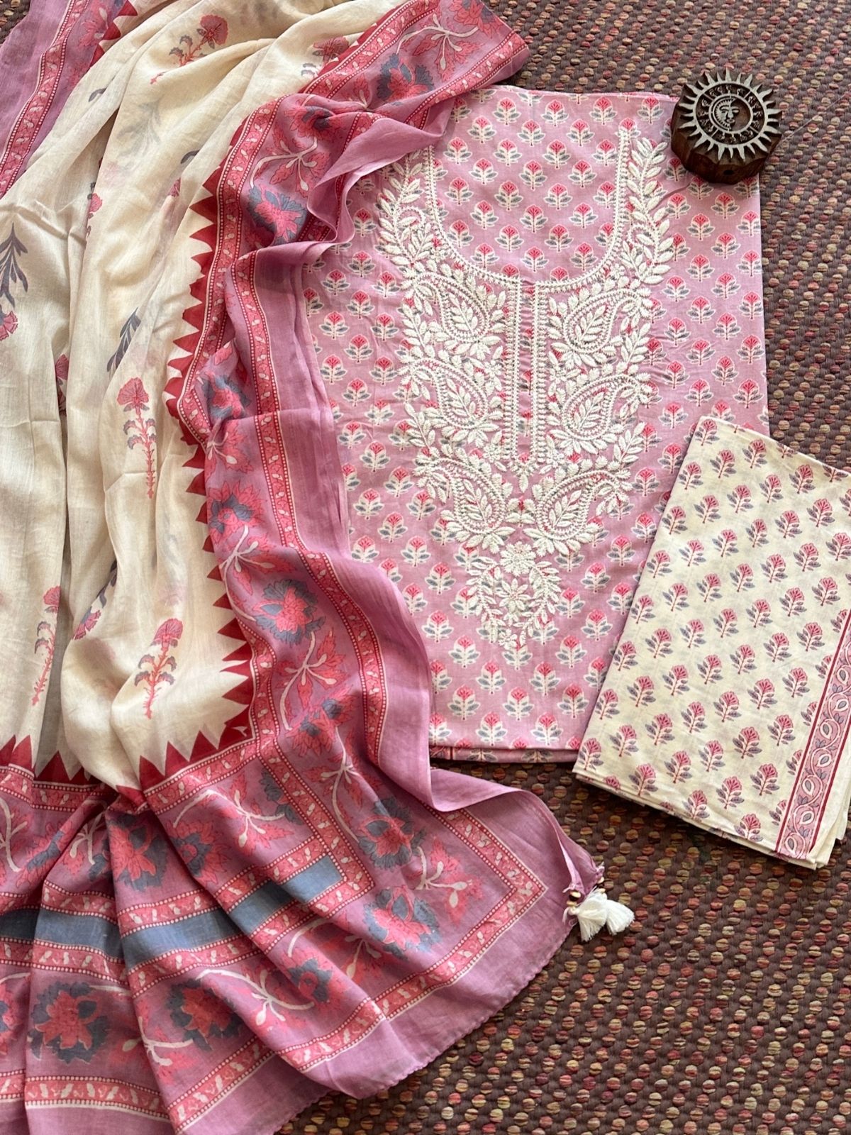 Pure Cotton Unstitched Set with Cotton Malmal Dupatta