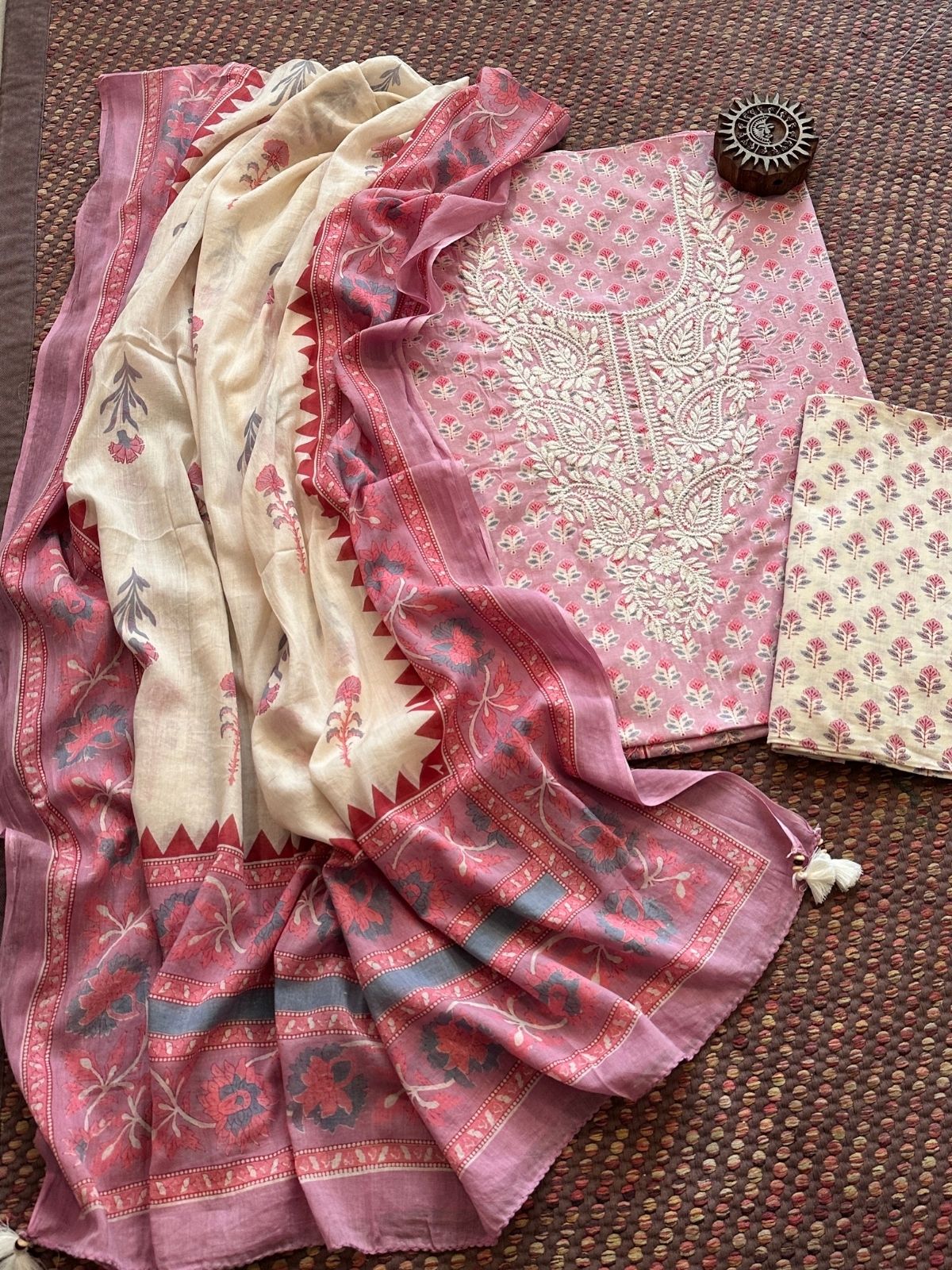 Pure Cotton Unstitched Set with Cotton Malmal Dupatta