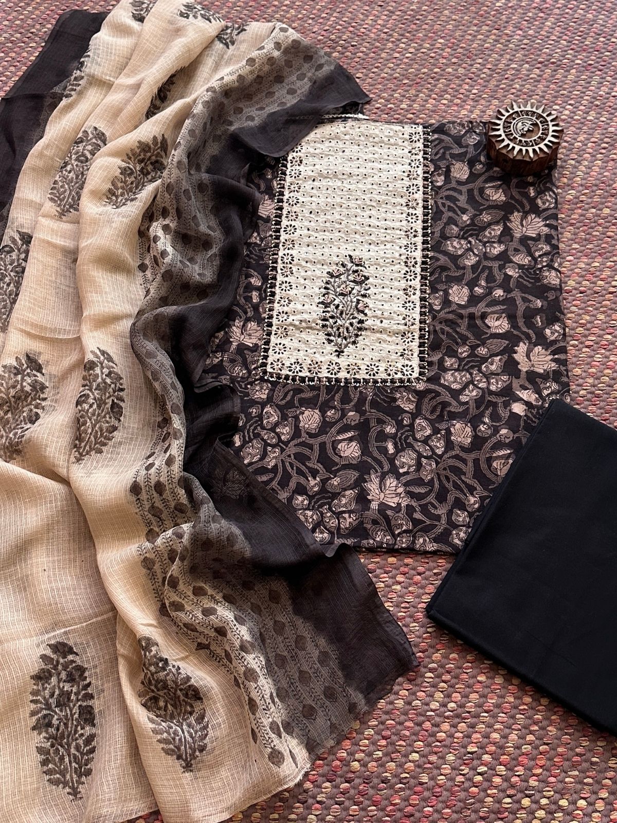 Pure Cotton Unstitched Set with kota doria Dupatta