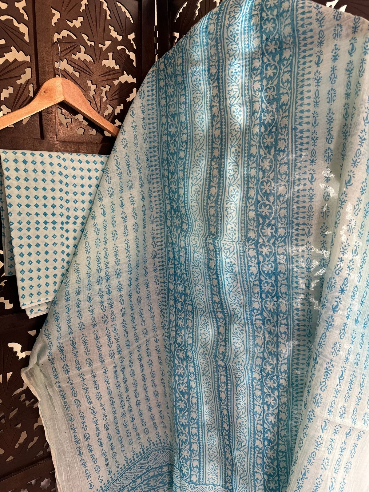 Premium Hand-blocked Malmal Maheswari Unstitched Set