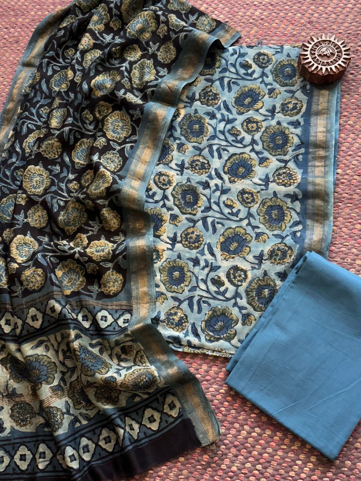 Vegetable Dyed Maheshwari Silk Unstitched Set