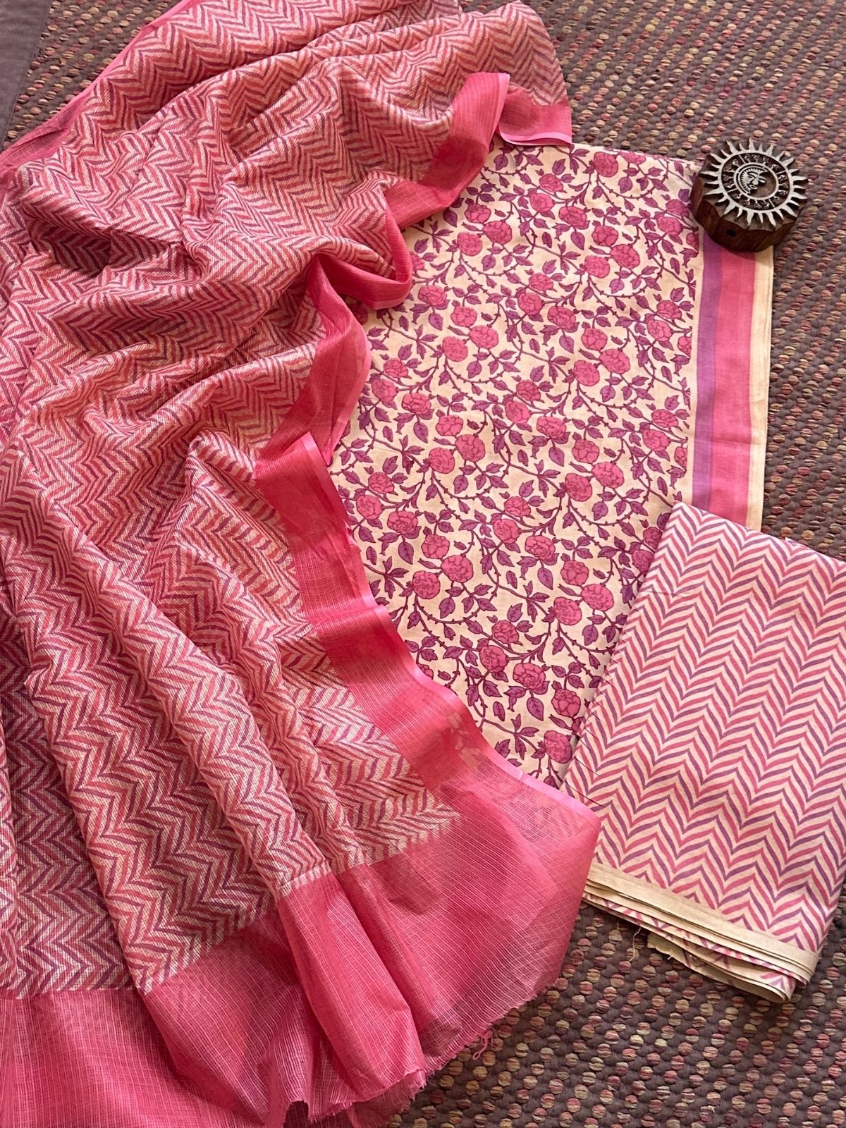 Pure Cotton Unstitched Set with Kota Dupatta