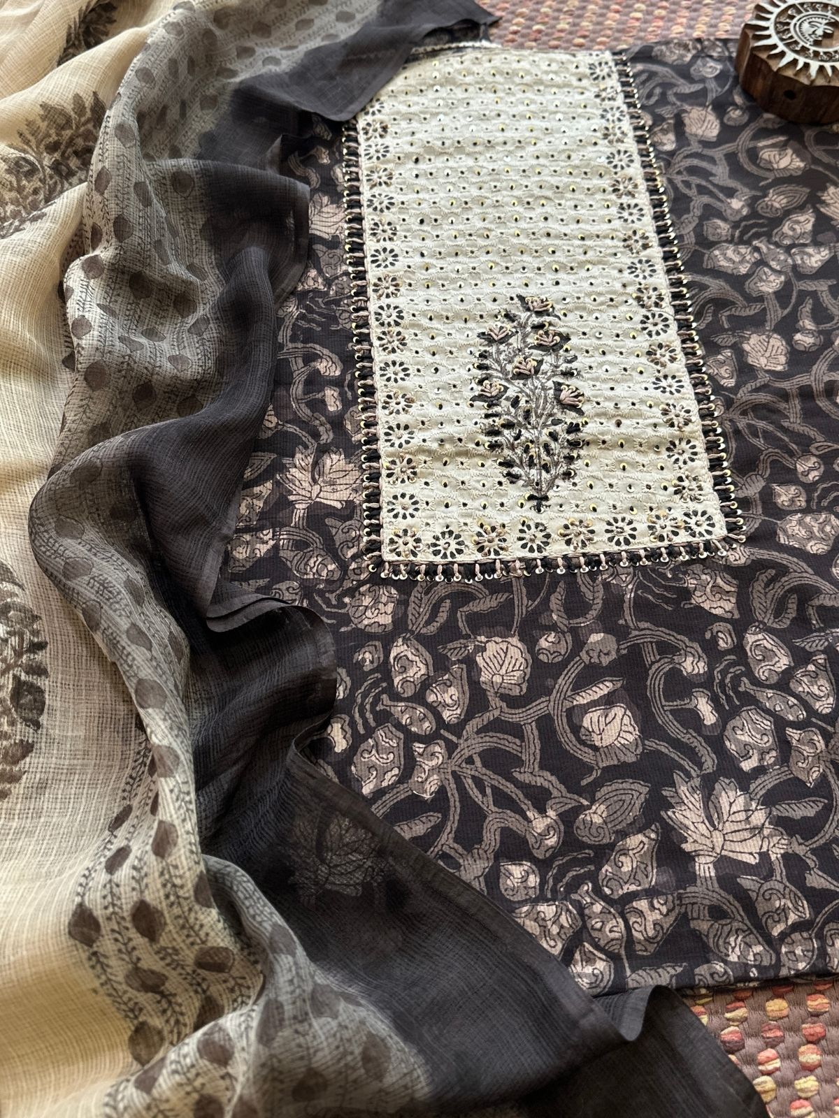 Pure Cotton Unstitched Set with kota doria Dupatta