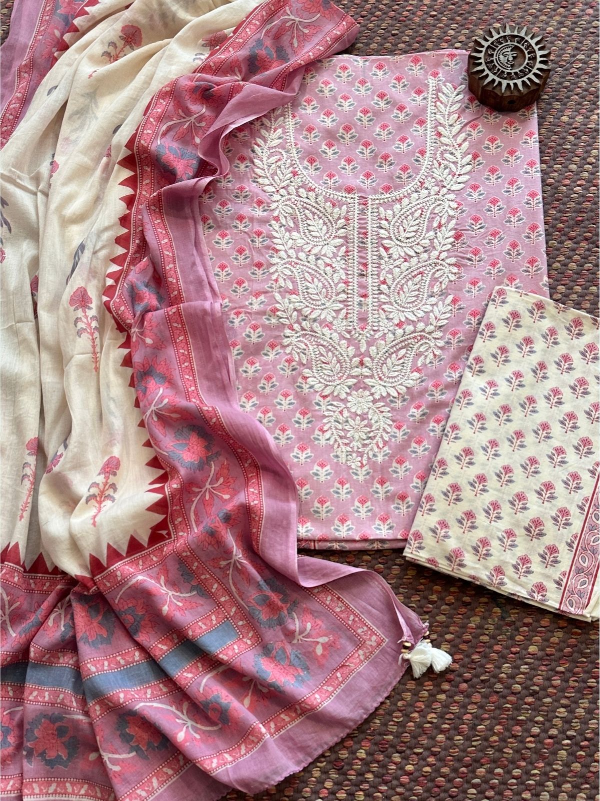 Pure Cotton Unstitched Set with Cotton Malmal Dupatta