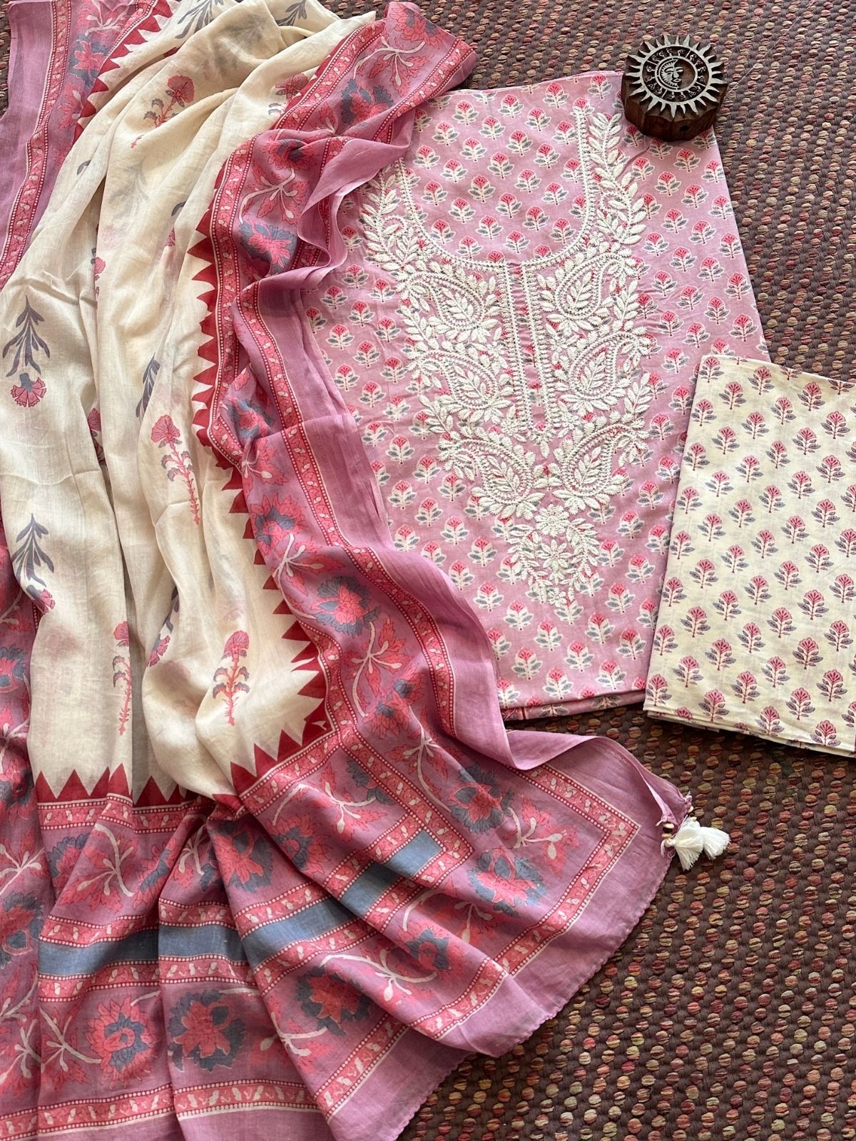 Pure Cotton Unstitched Set with Cotton Malmal Dupatta