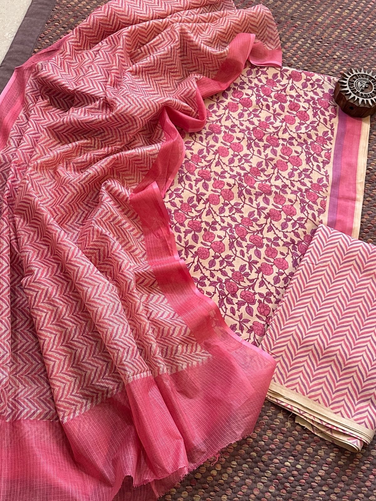 Pure Cotton Unstitched Set with Kota Dupatta