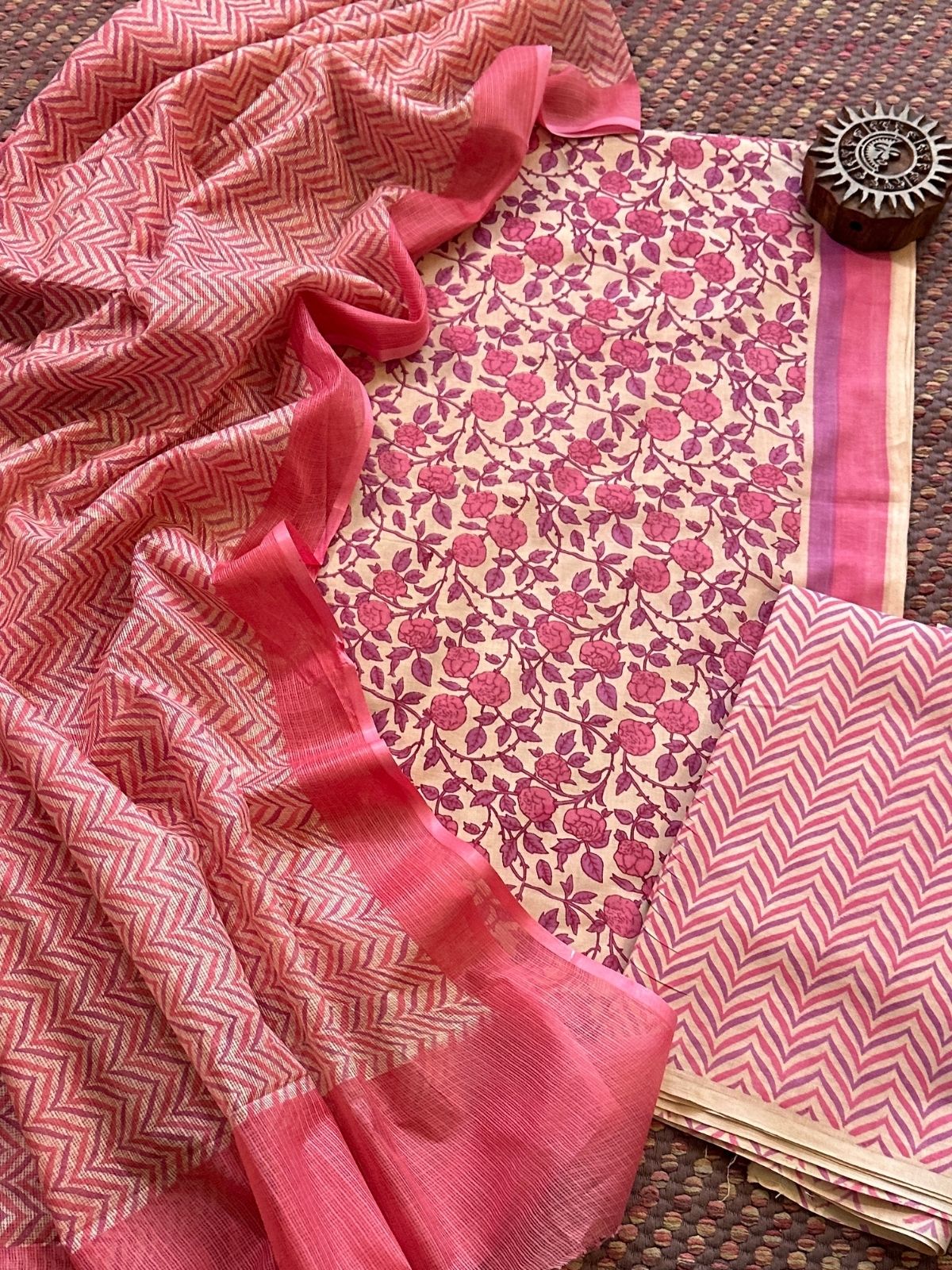 Pure Cotton Unstitched Set with Kota Dupatta