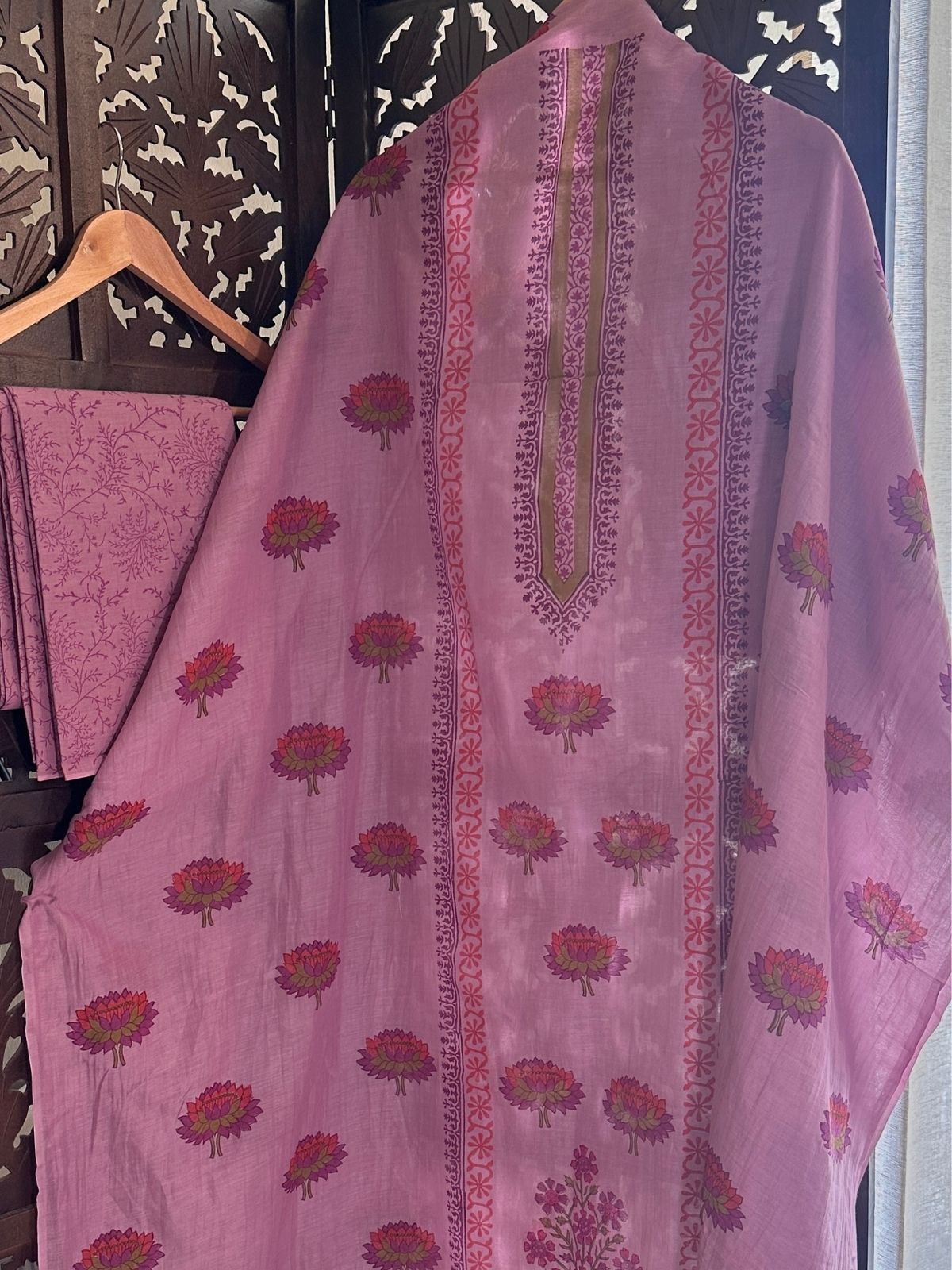 Premium Hand-blocked Malmal Maheswari Unstitched Set