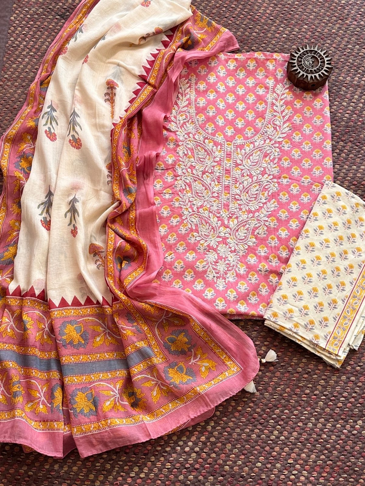 Pure Cotton Unstitched Set with Cotton Malmal Dupatta