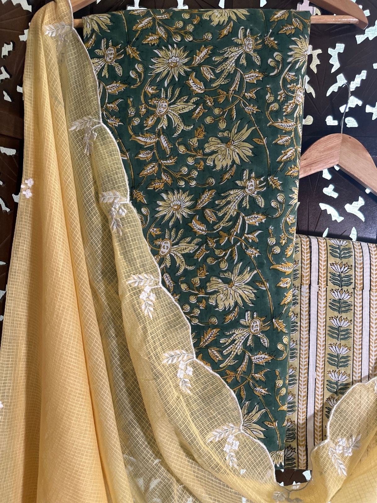 Pure Cotton Handblock Fabric with Embroidered Dupatta