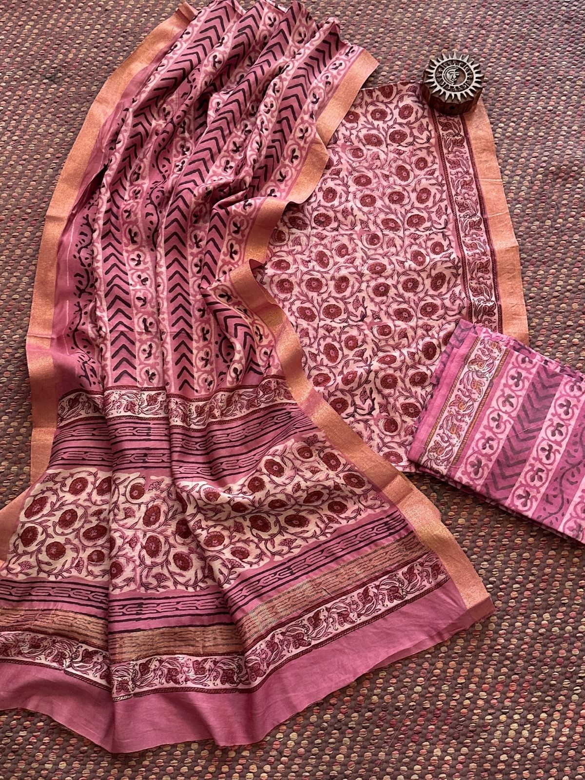 Vegetable Dyed Maheshwari Silk Unstitched Set