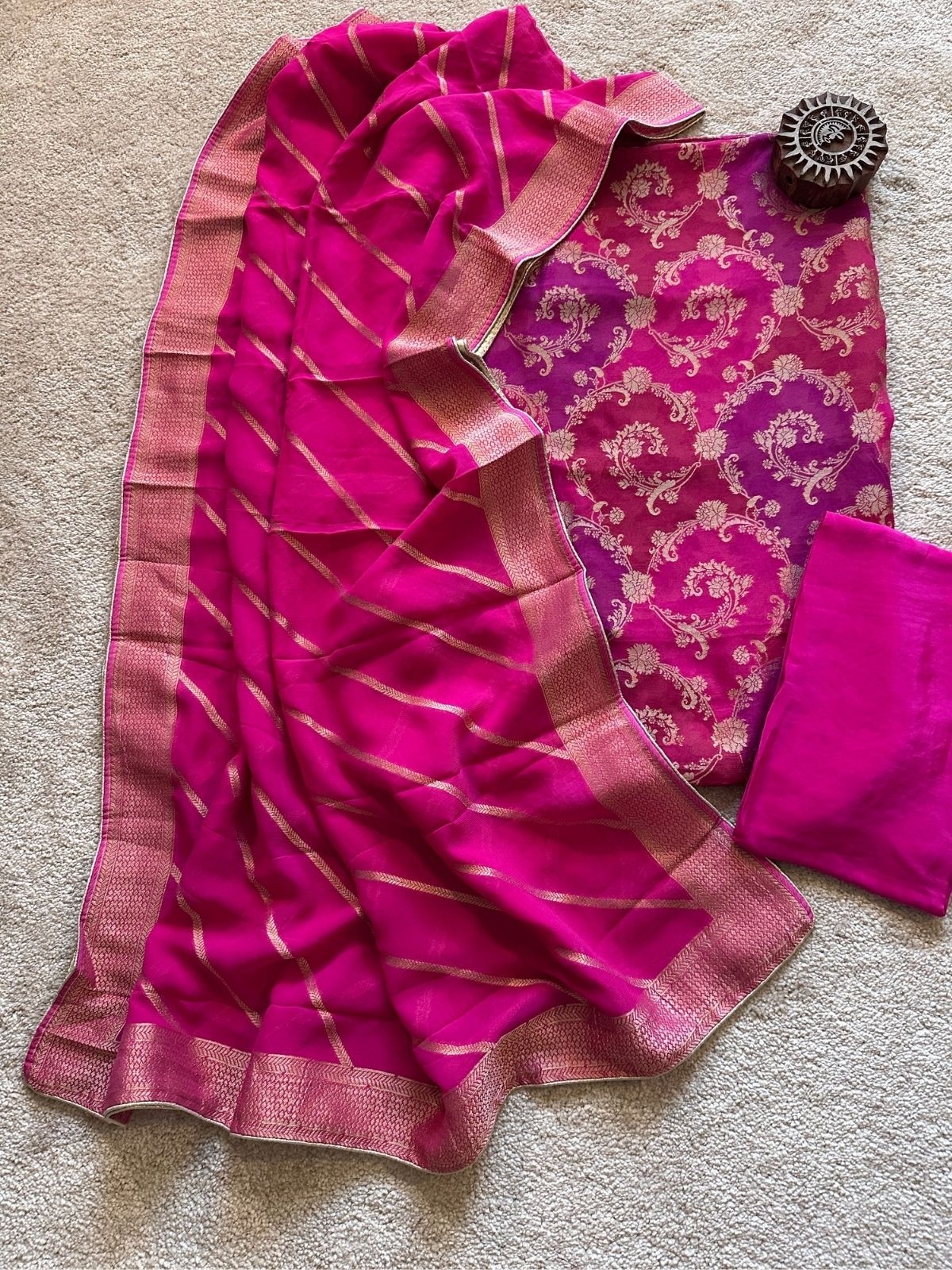 Rani- Premium Georgette Benarsi  Rangkat Weave Unstitched Set