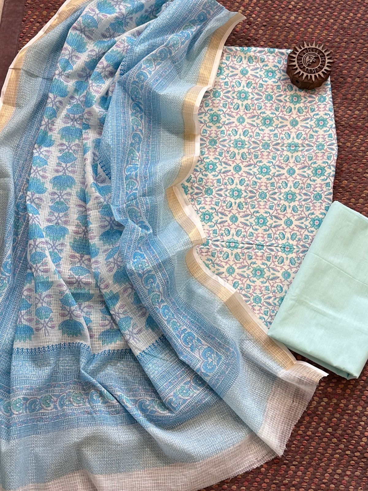 Pure Cotton Unstitched Set with Kota Dupatta