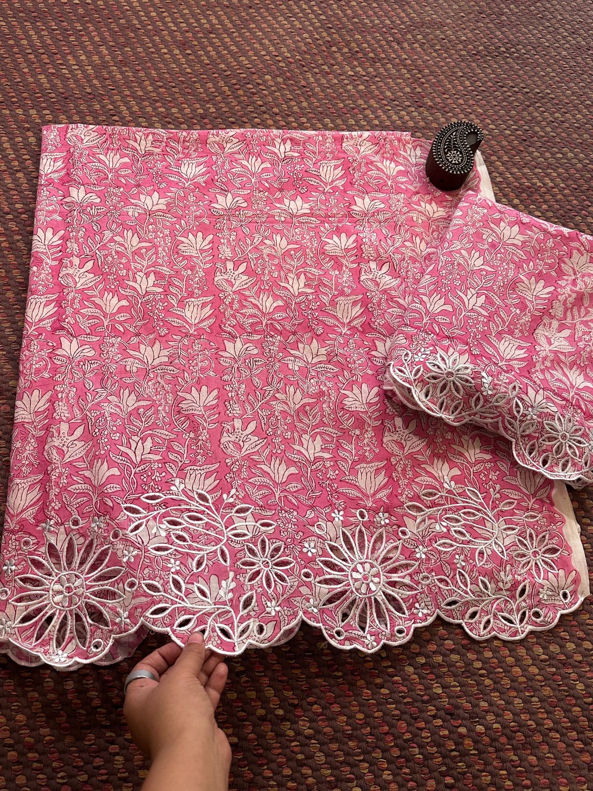 Cutwork Pure Cotton Hand-blocked Coord Set