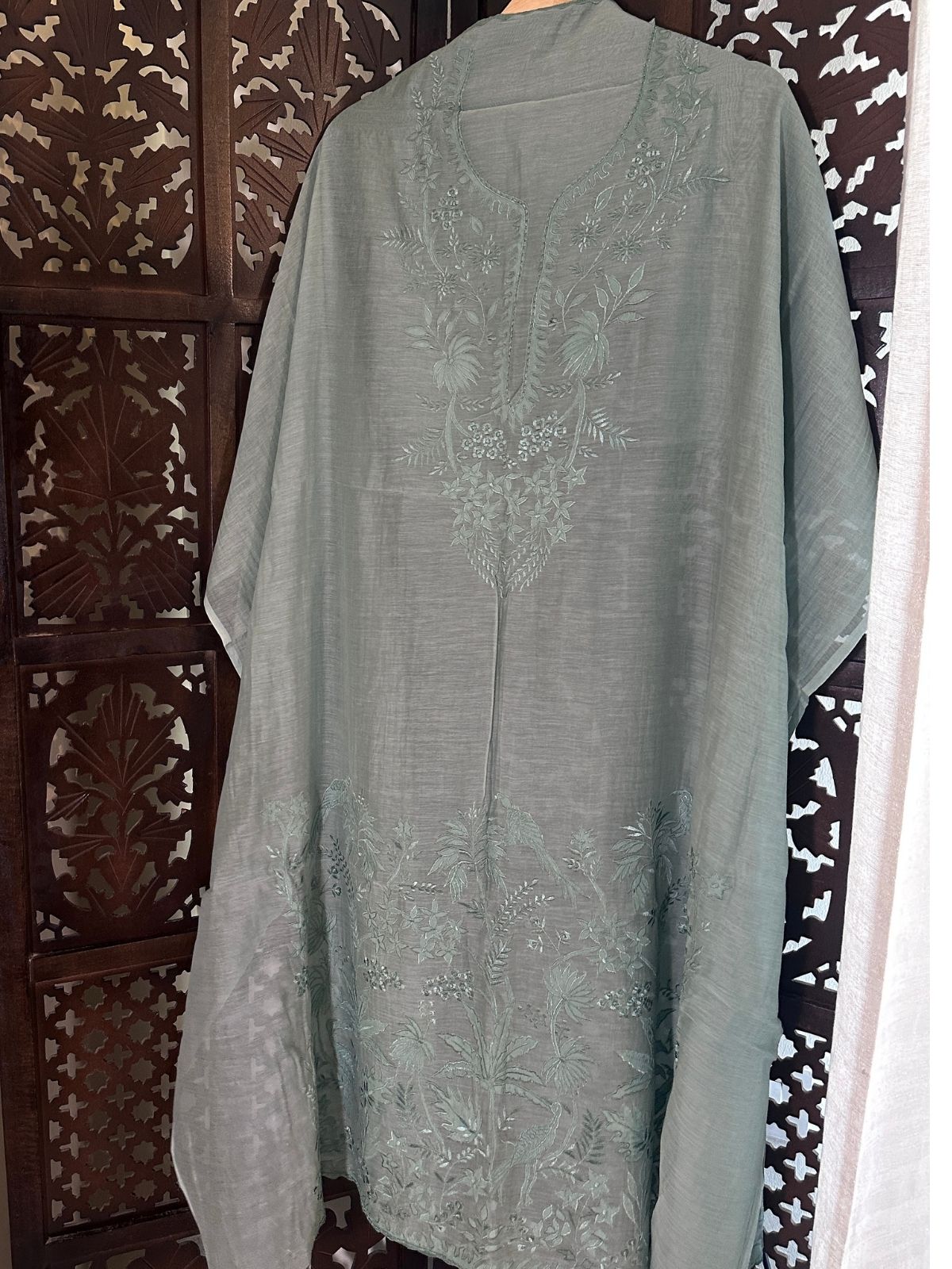 Premium Malmal Maheswari Embroidered Unstitched Set