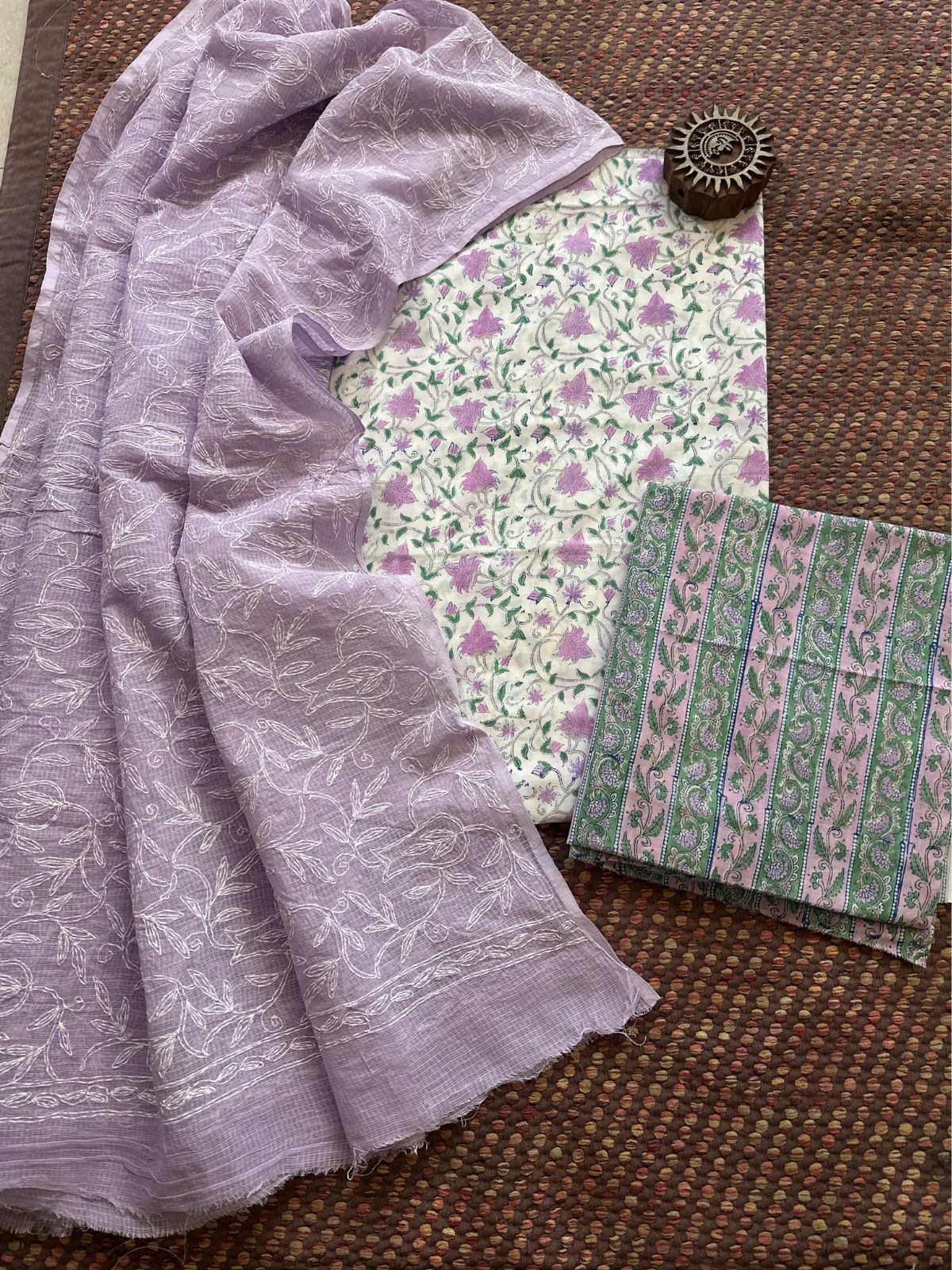 Pure Cotton Hand Blocked Set with Chikankari Dupatta