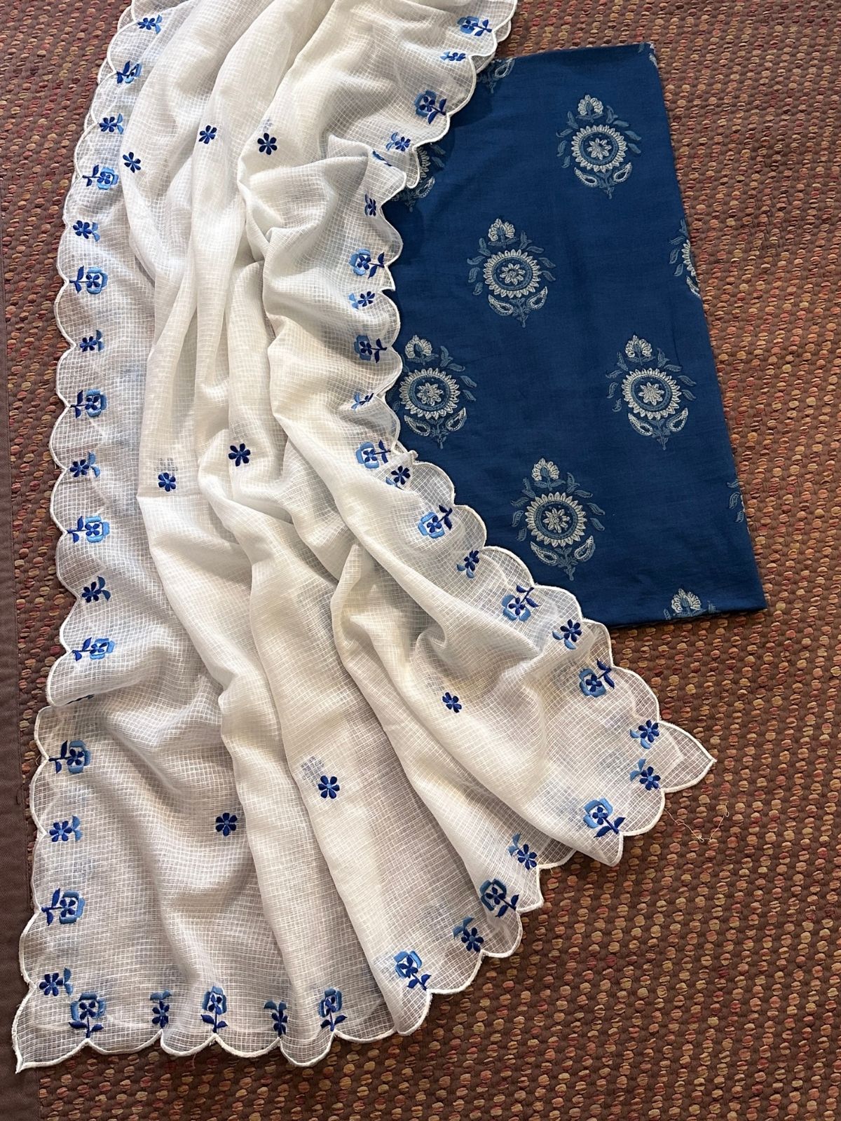 Pure Cotton Handblocked Fabric with Embroidered Dupatta