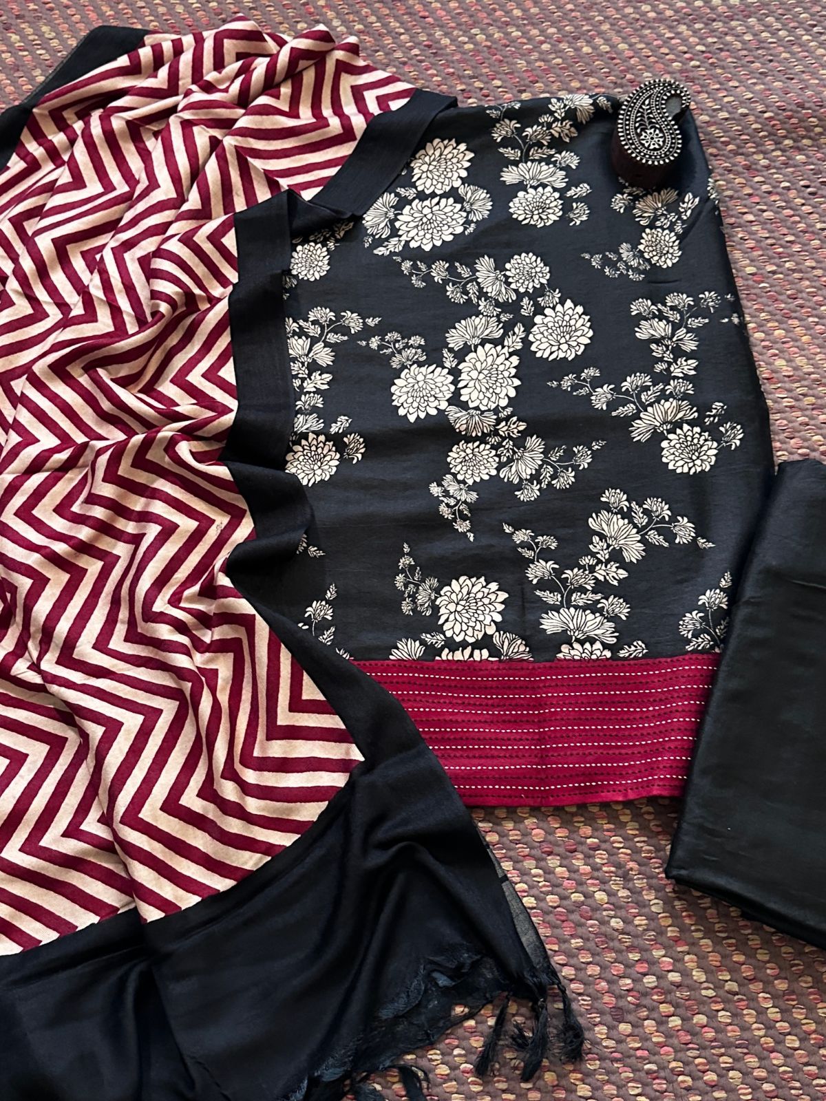 Spun Block Printed Unstitched Set