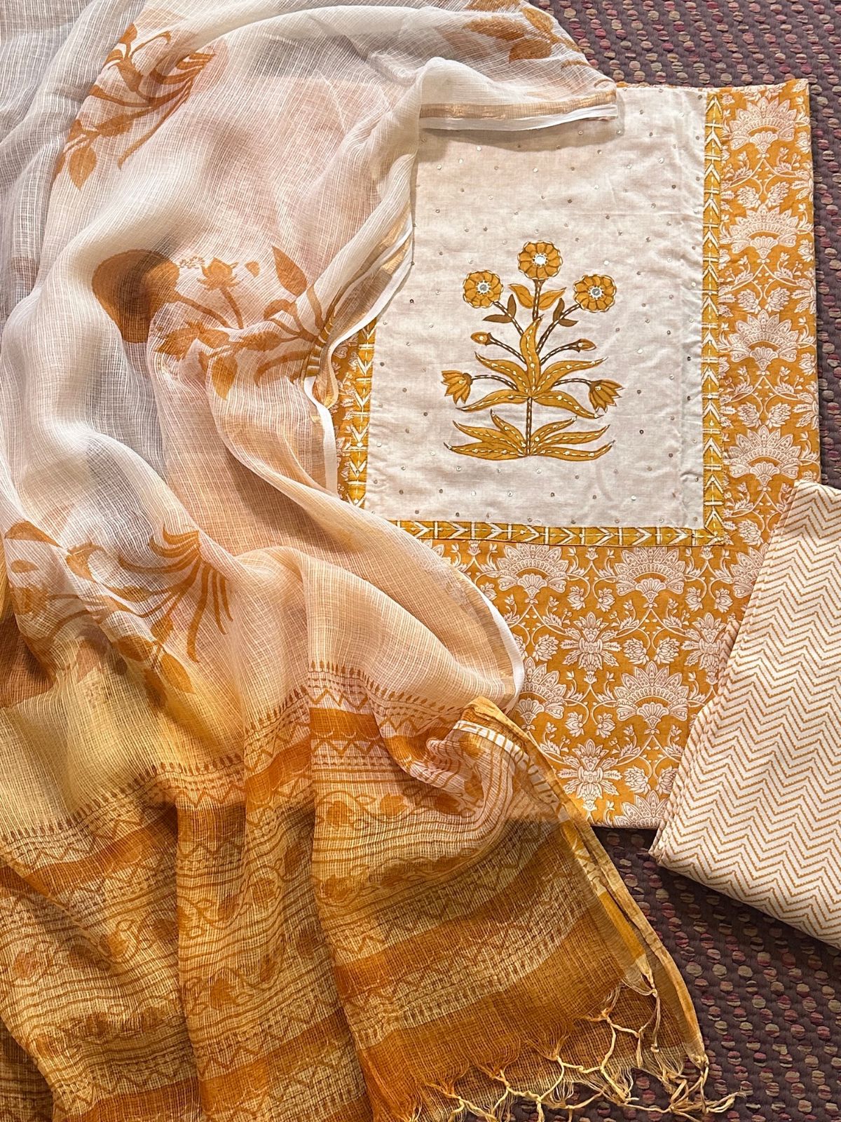 Pure Cotton Unstitched Set with Kota Dupatta