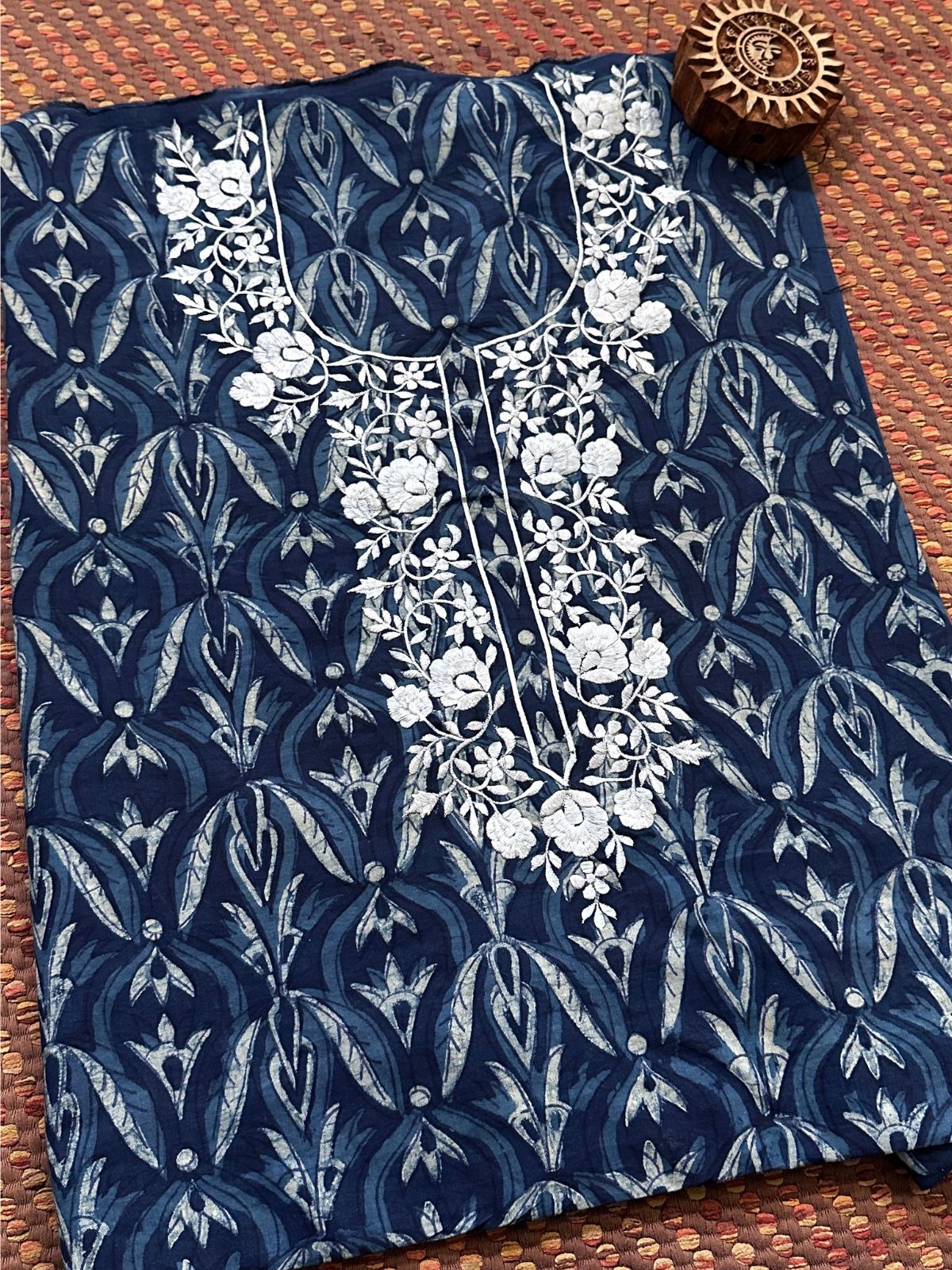 Pure Cotton Indigo Embroidered Cotton Unstitched Kurta Fabric