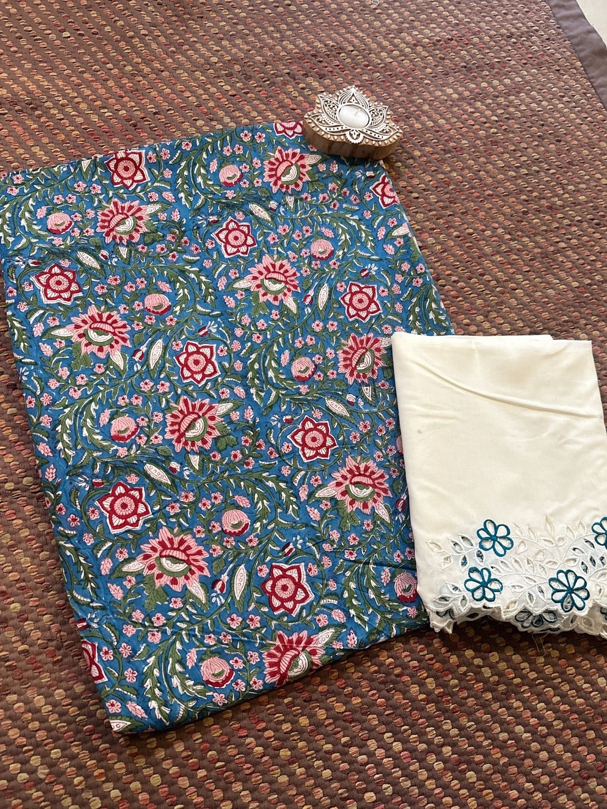 Pure Cotton fabric with Cutwork Bottom Unstitched Set