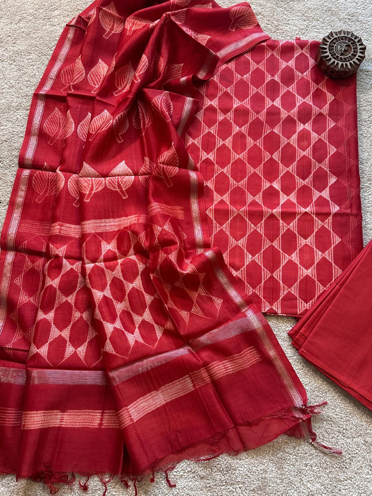 Burnt Spice- Shibori Maheshwari Silk Set