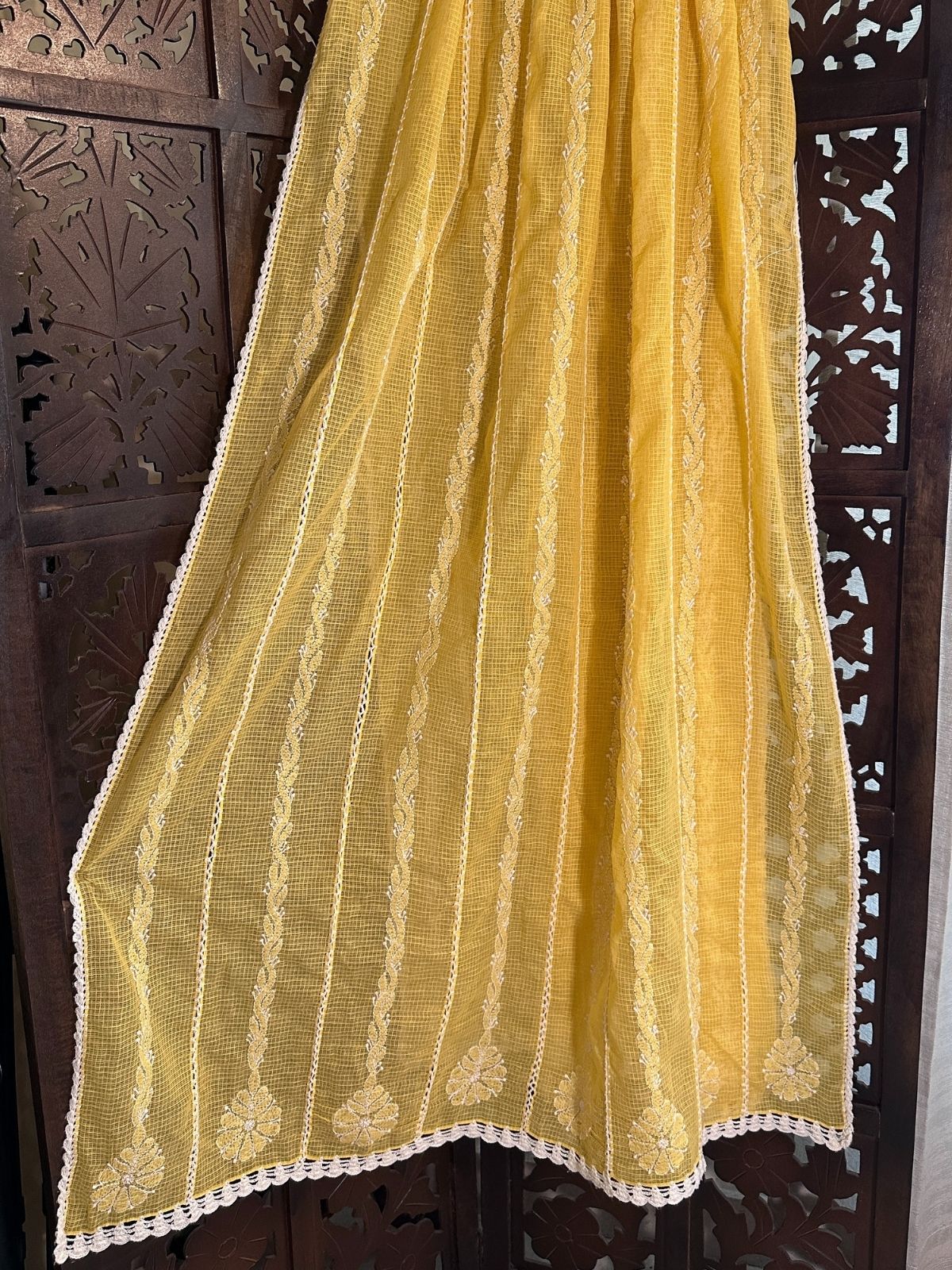 Kota Doria Hand Embroidered Chikankari Dupatta