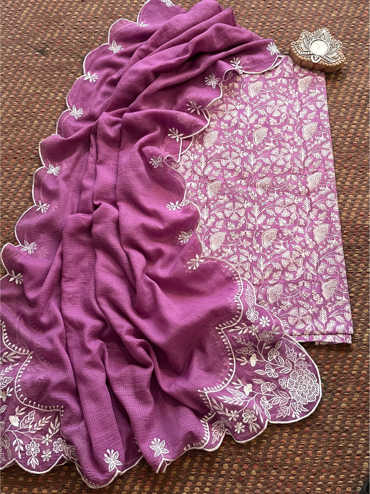 Pure Cotton Handblock Fabric with Exclusive Embroidered Dupatta
