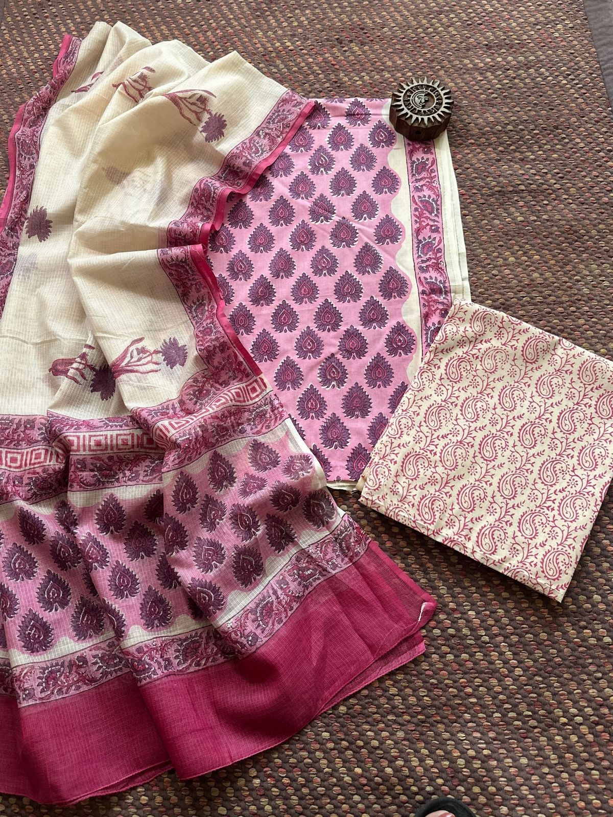 Pure Cotton Unstitched Set with Kota Dupatta
