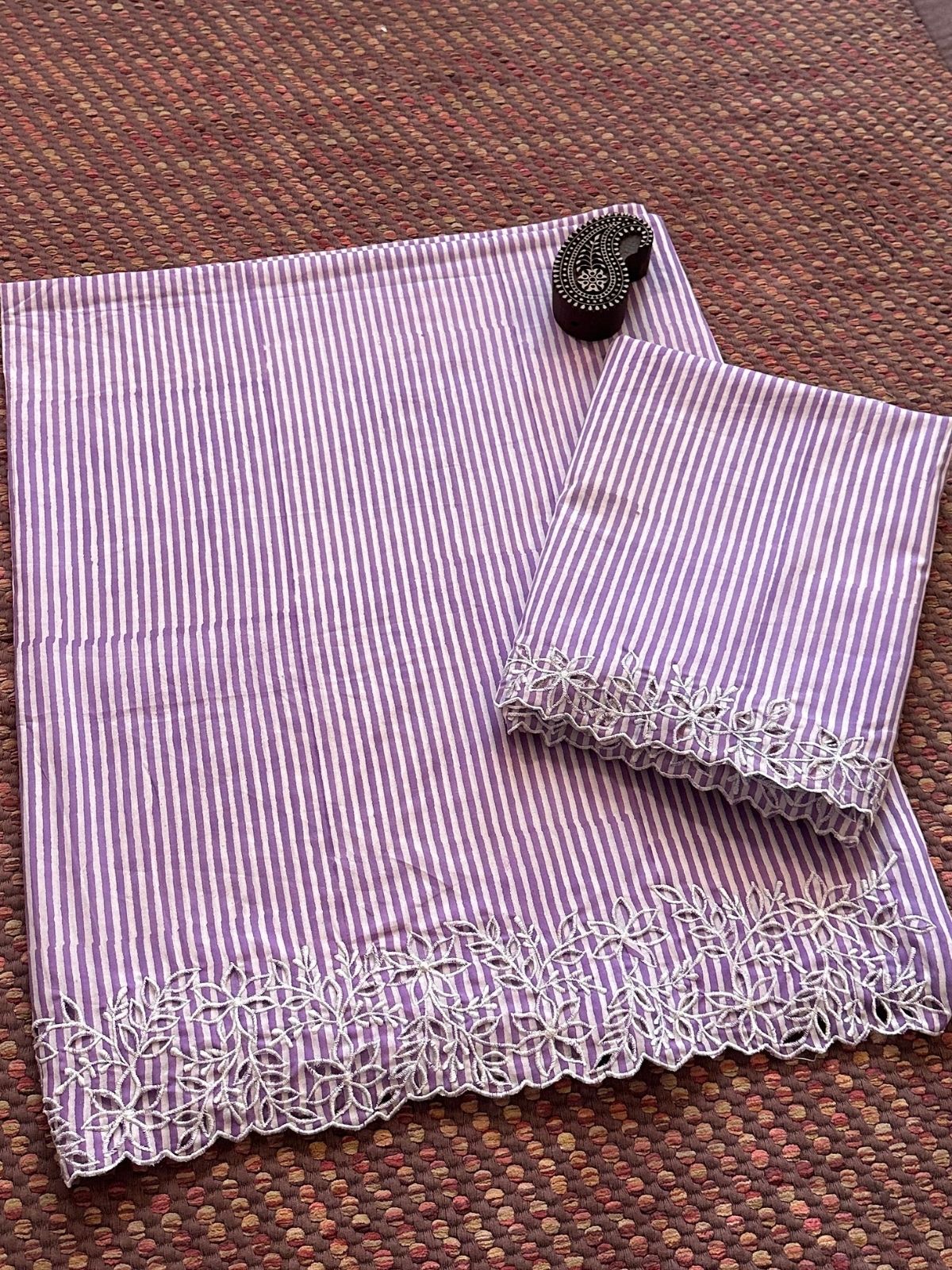 Cutwork Pure Cotton Hand-blocked Coord Set