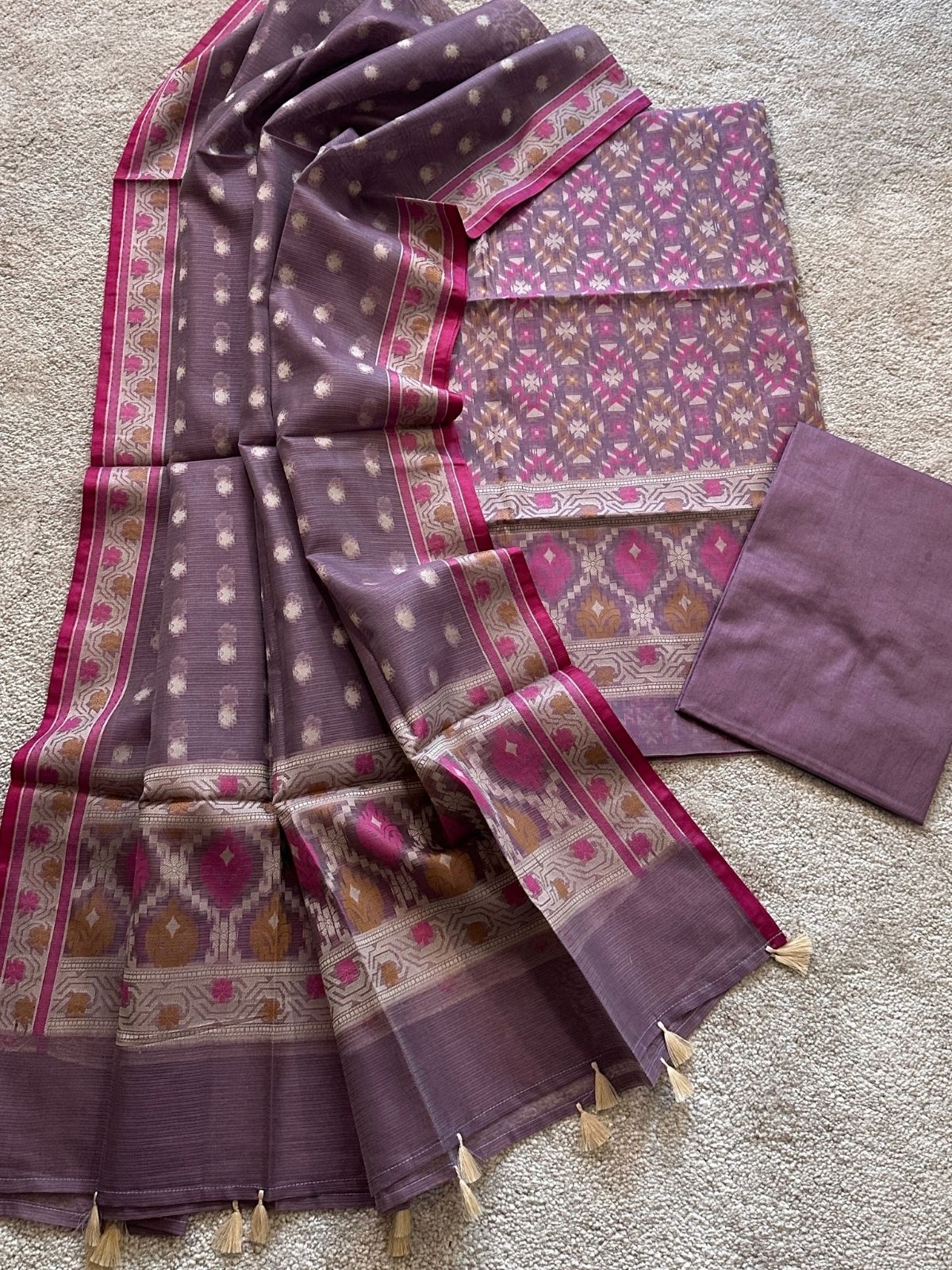 Dusty Grape- Jamdani Cotton Unstitched Set