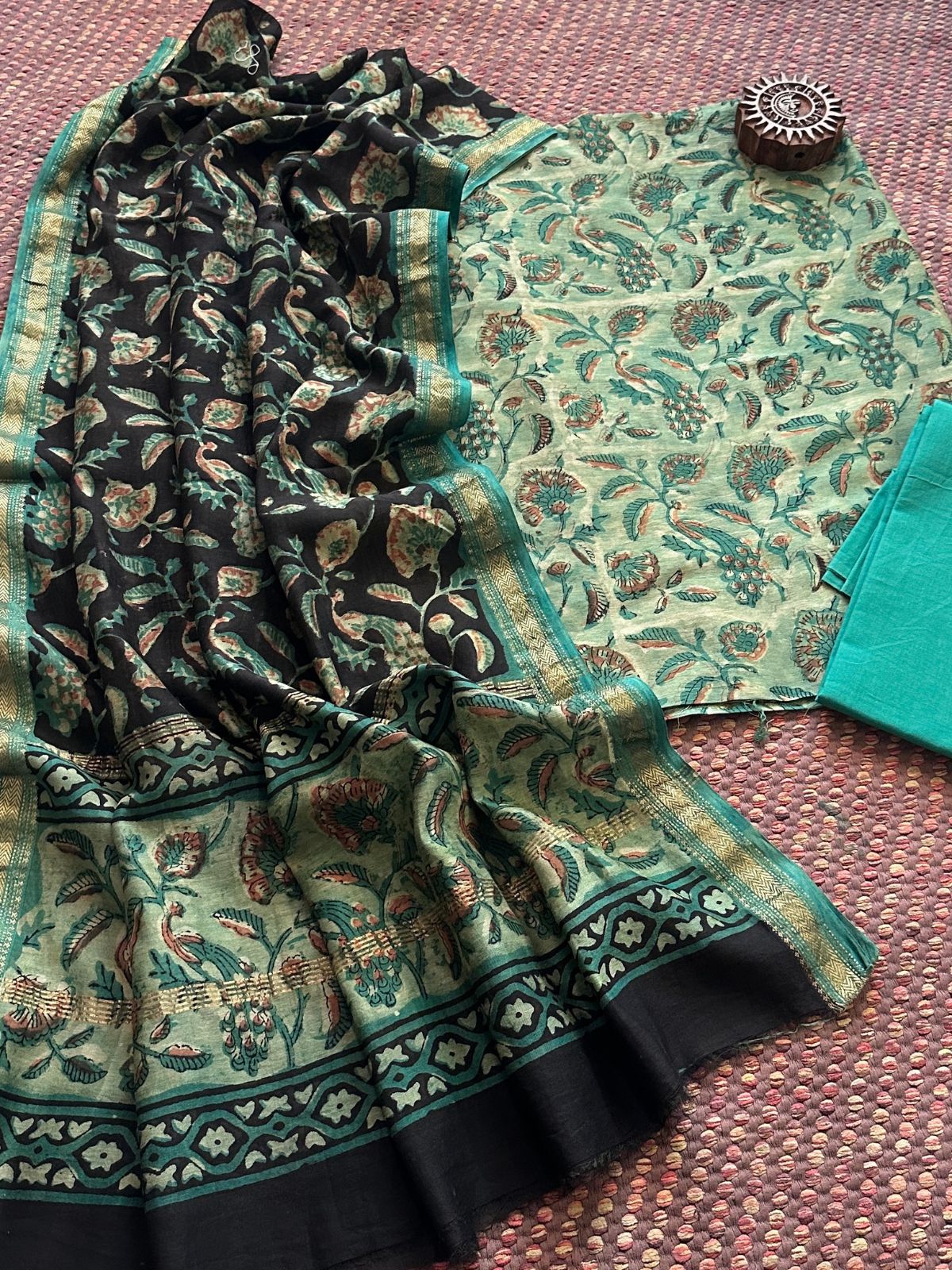 Vegetable Dyed Maheshwari Silk Unstitched Set