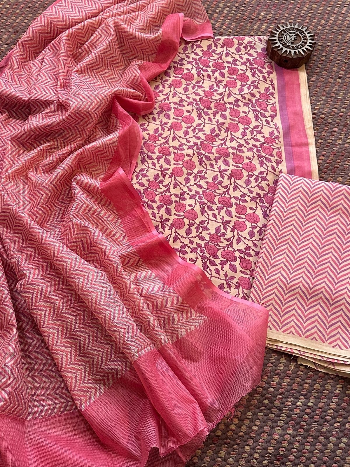 Pure Cotton Unstitched Set with Kota Dupatta
