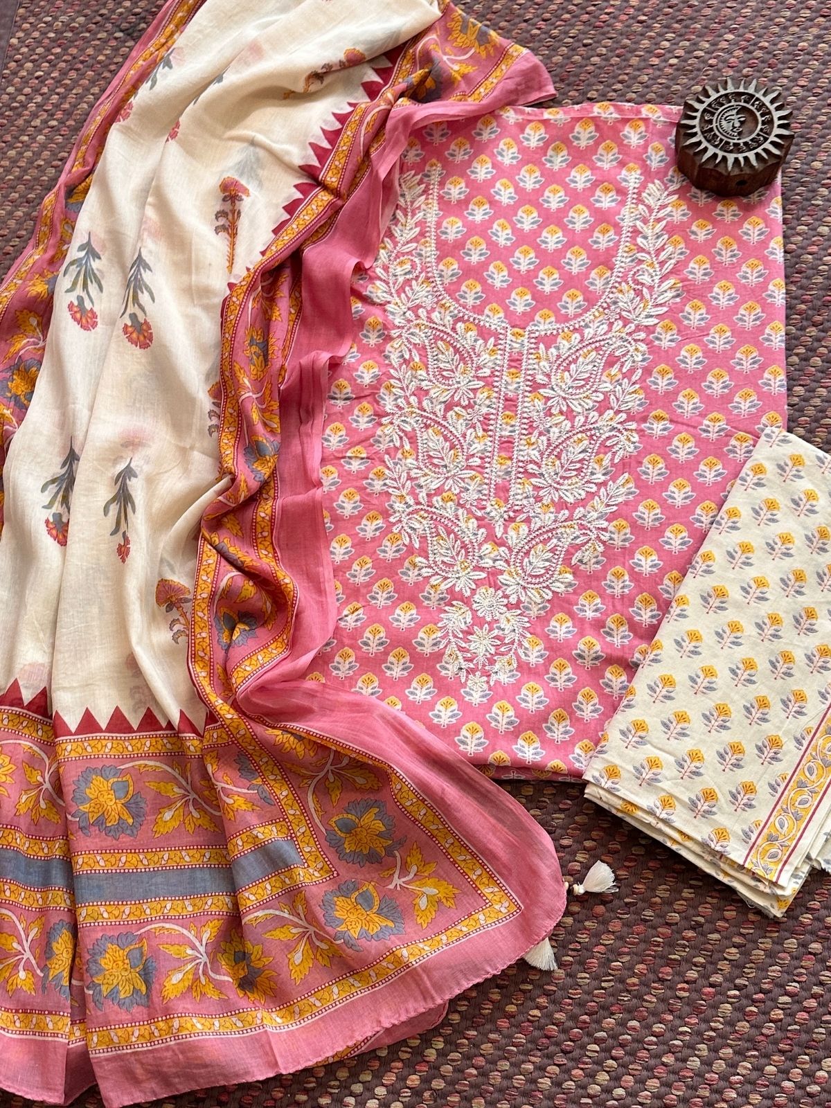 Pure Cotton Unstitched Set with Cotton Malmal Dupatta