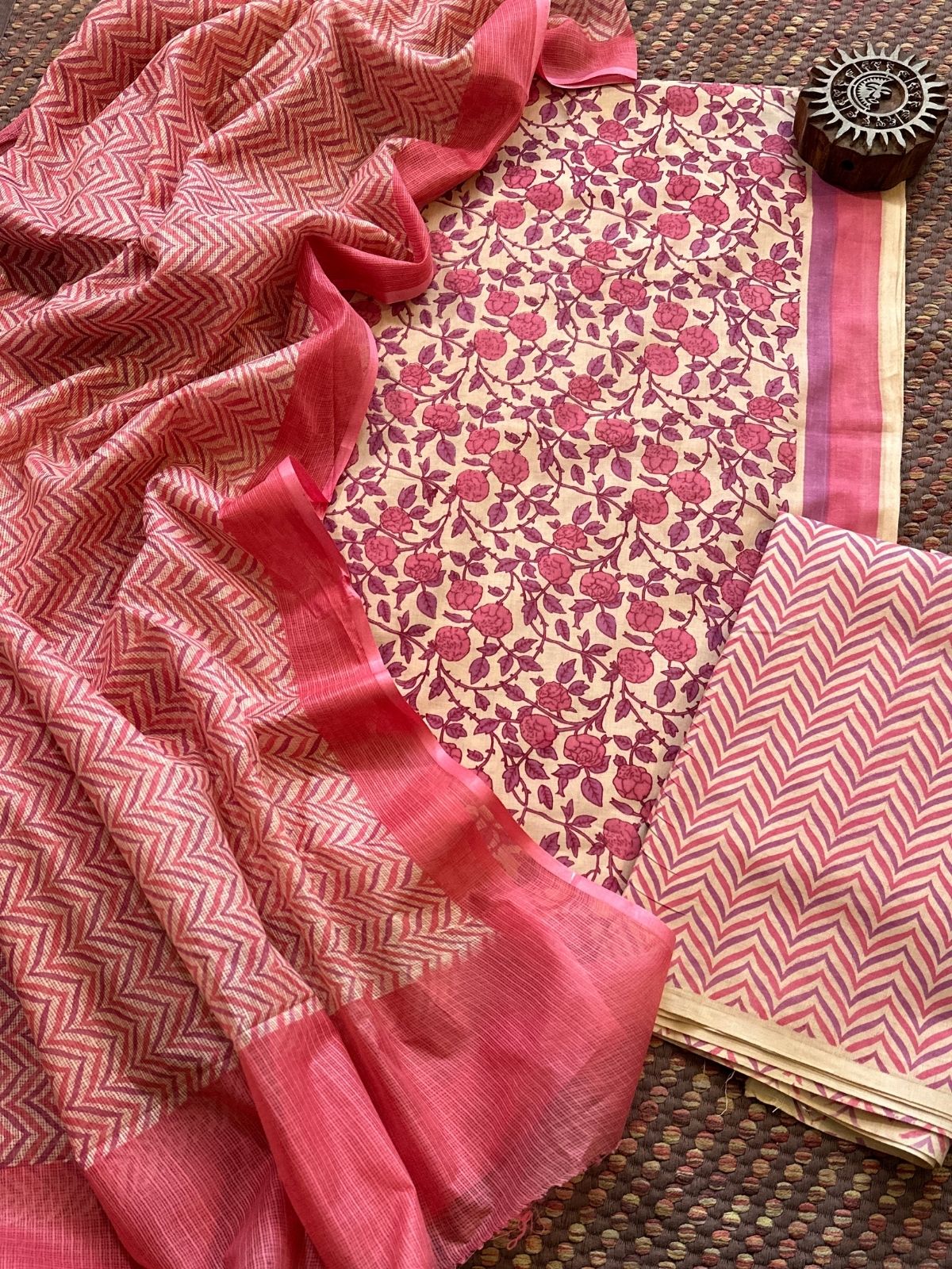 Pure Cotton Unstitched Set with Kota Dupatta